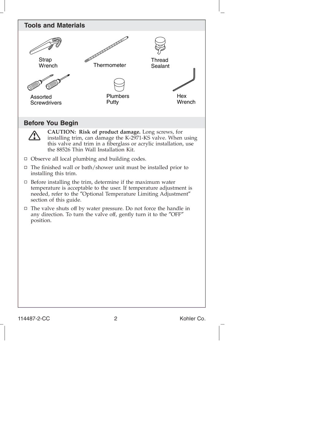 Kohler KT6908, KT6913, KT6910 manual Tools and Materials, Before You Begin 