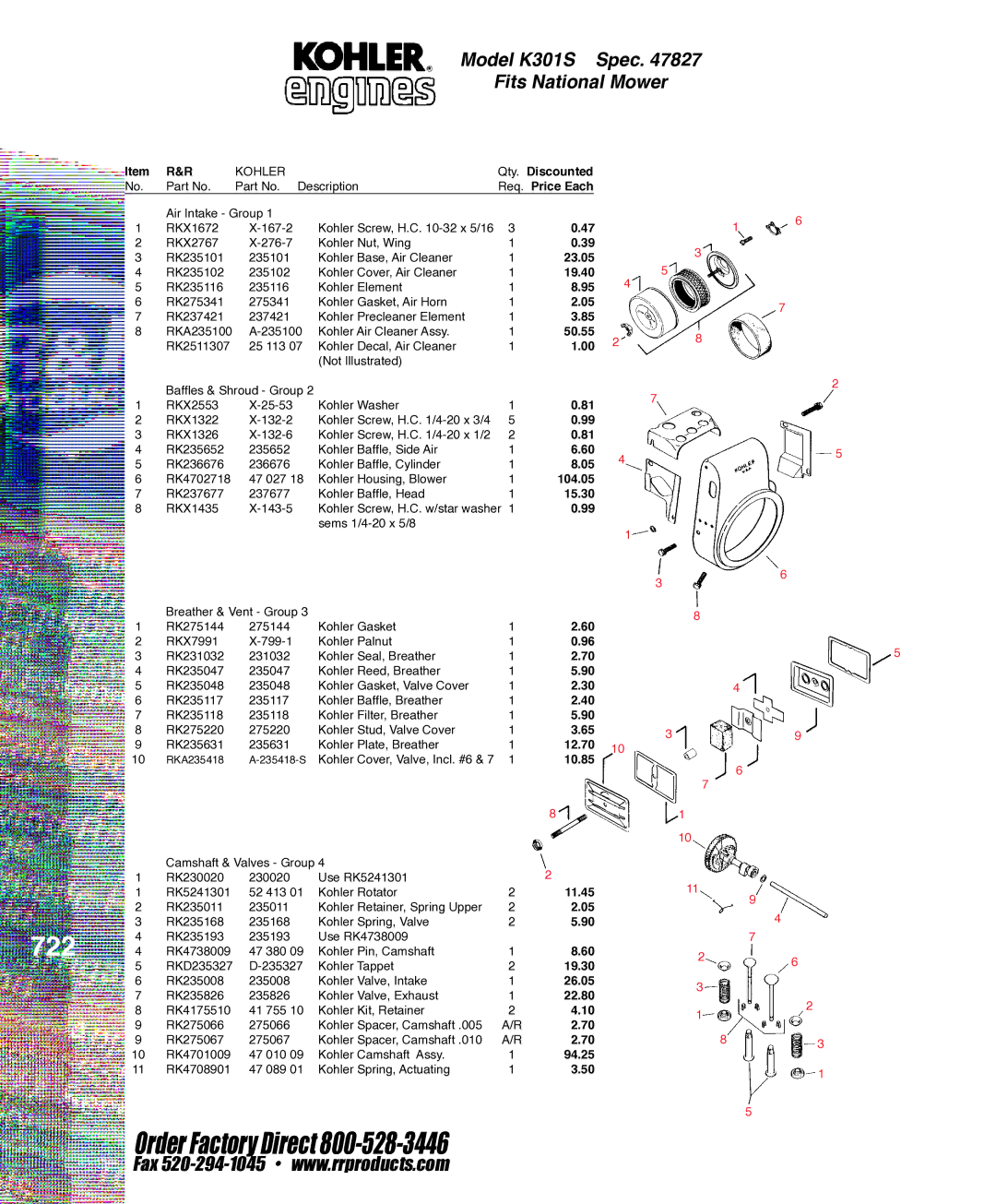 Kohler RKPX60390, K321S service manual 722 