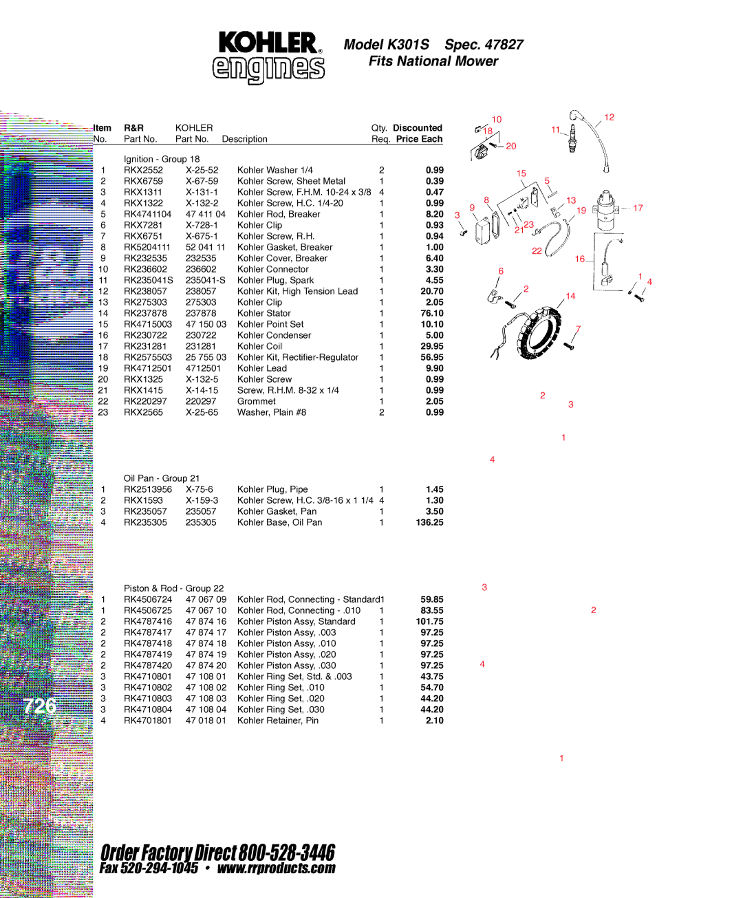 Kohler RKPX60390, K321S service manual 726 