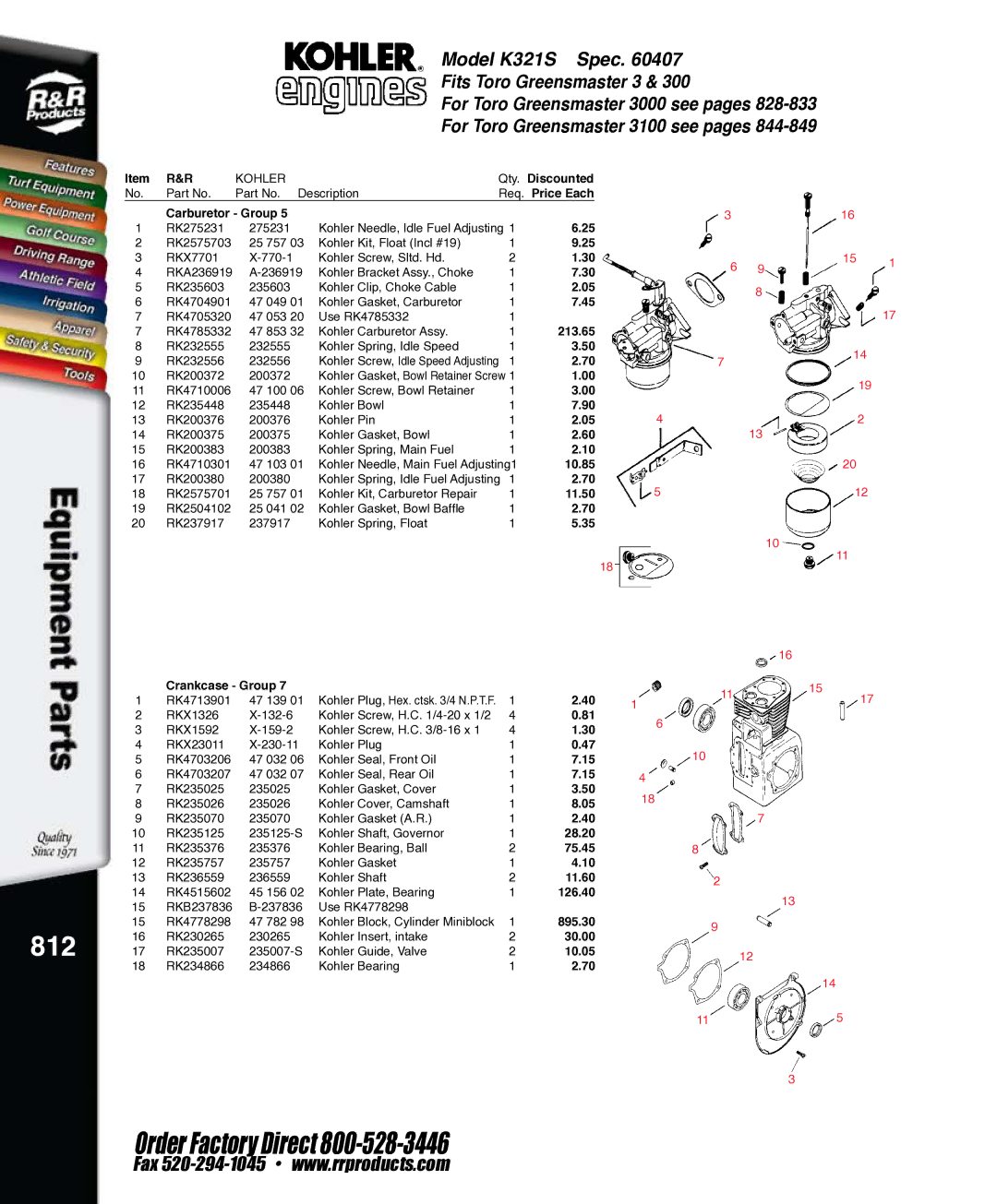 Kohler K321S, RKPX60390 service manual 812, 213.65 