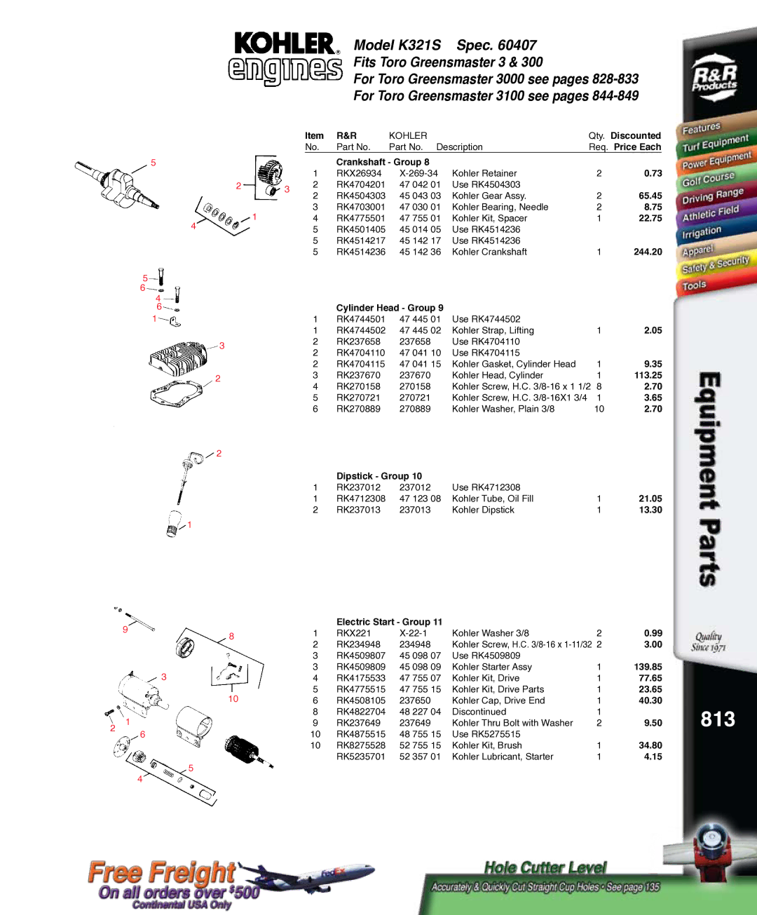 Kohler RKPX60390, K321S service manual 813, 244.20, 77.65 