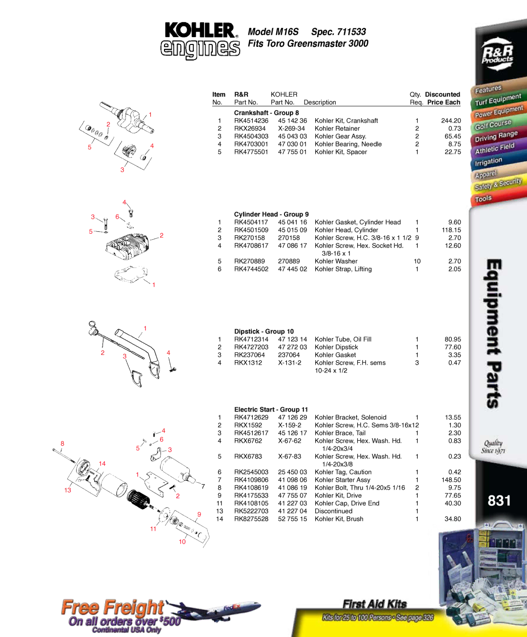 Kohler RKPX60390, K321S service manual 831, Qty. Discounted 