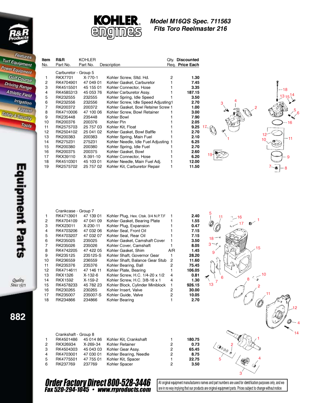 Kohler K321S, RKPX60390 service manual 882, 187.15, 926.15, 180.75 