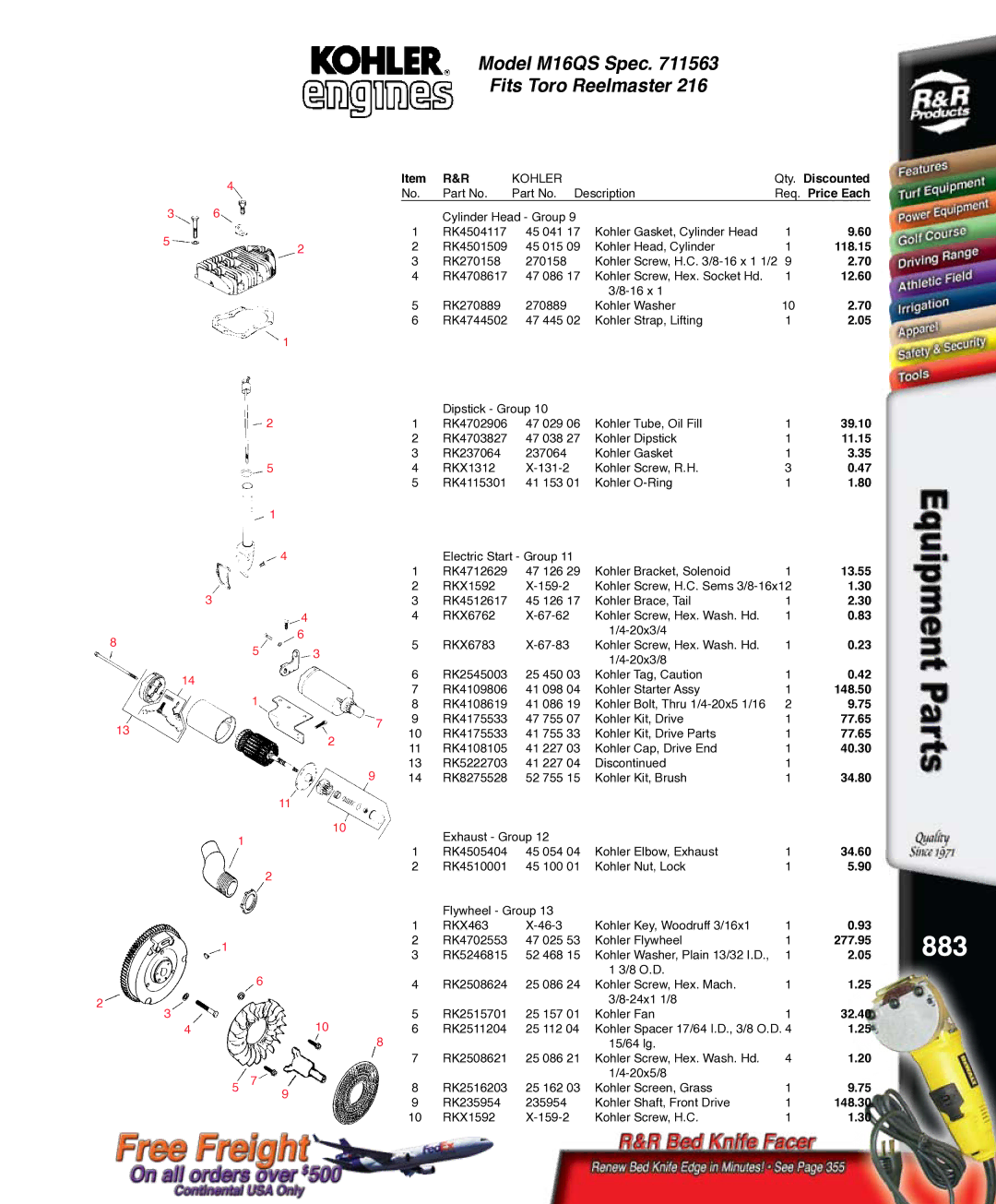 Kohler RKPX60390, K321S service manual 883, 39.10, 34.60, 148.30 