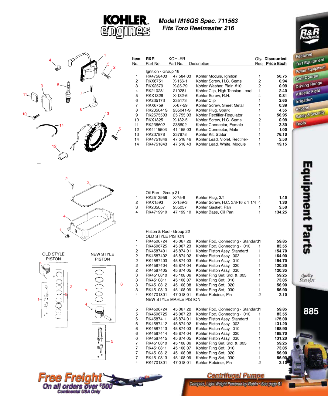 Kohler RKPX60390, K321S service manual 885, 134.25 