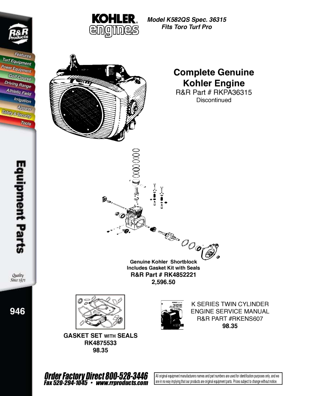 Kohler K321S, RKPX60390 service manual RKPA36315 