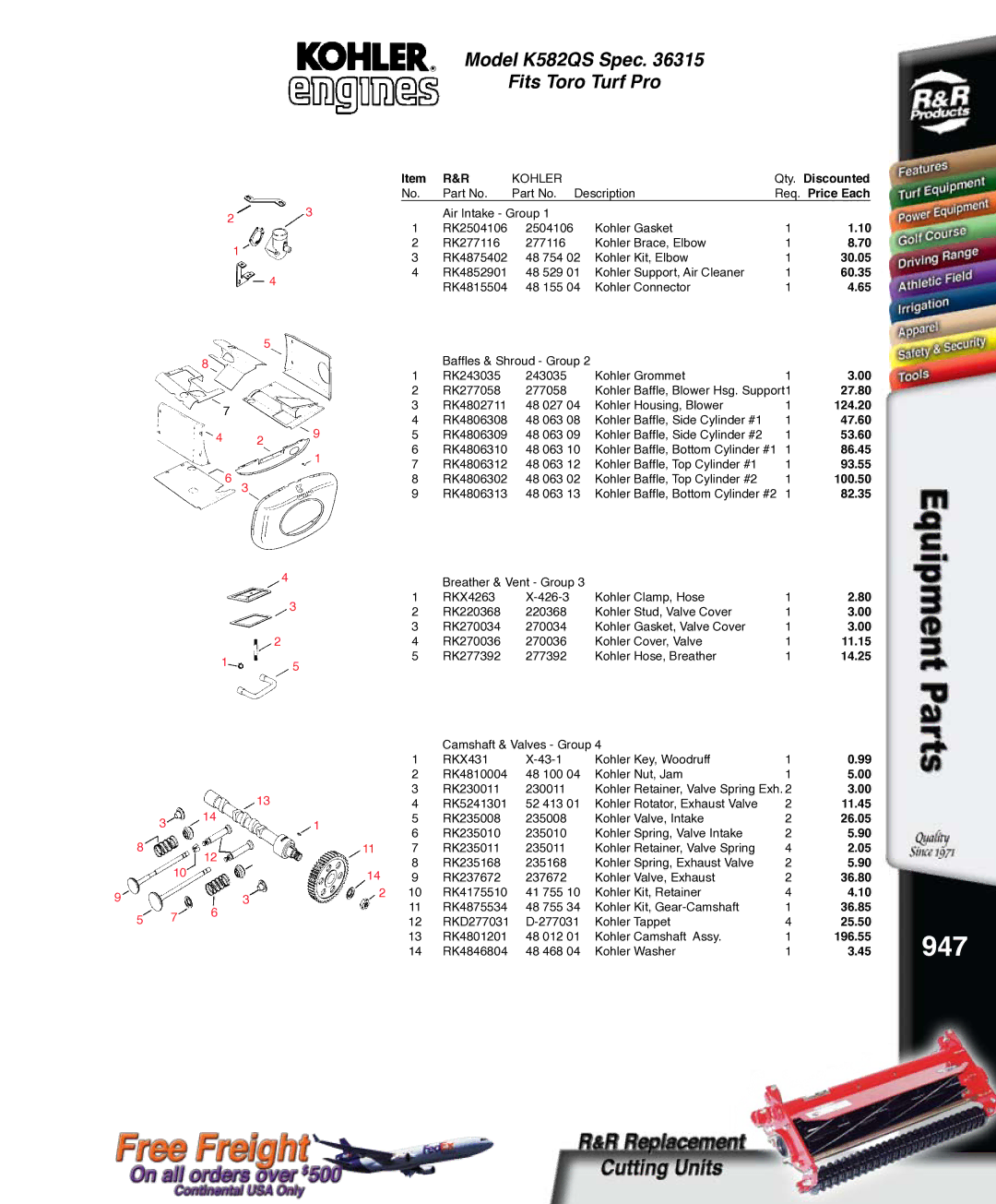 Kohler RKPX60390, K321S service manual 947 