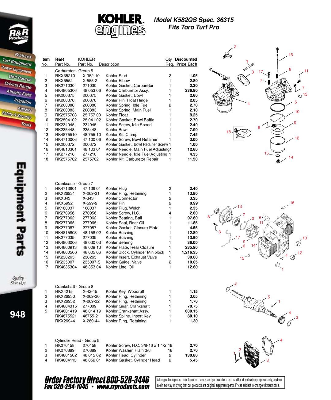 Kohler K321S, RKPX60390 service manual 948 