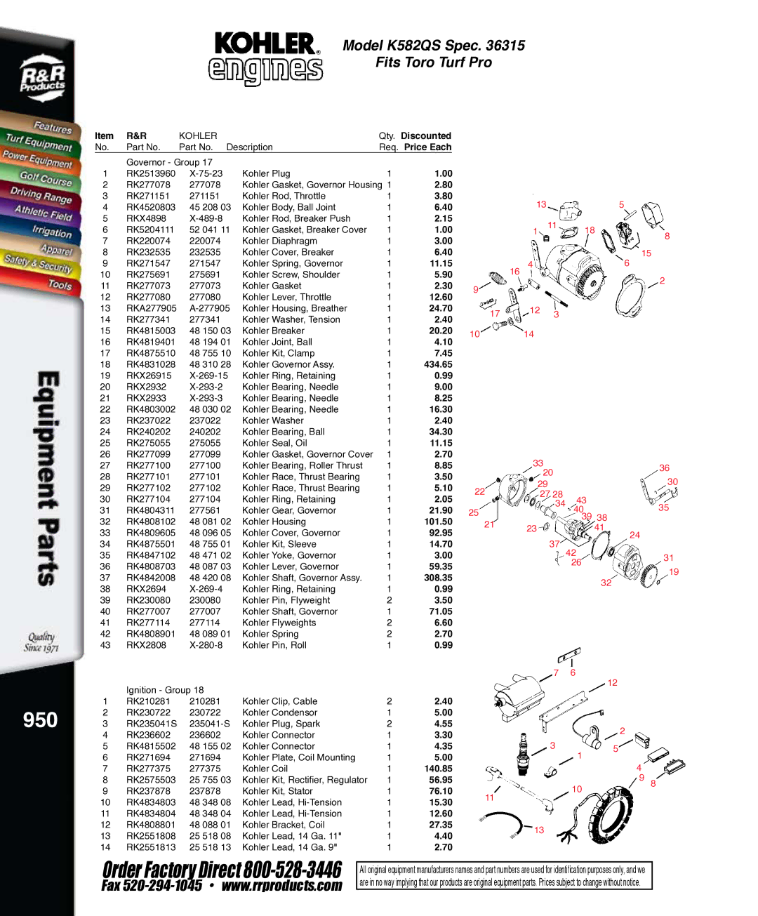 Kohler K321S, RKPX60390 service manual 950 