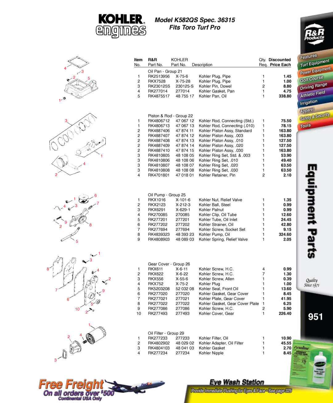 Kohler RKPX60390, K321S service manual 951 