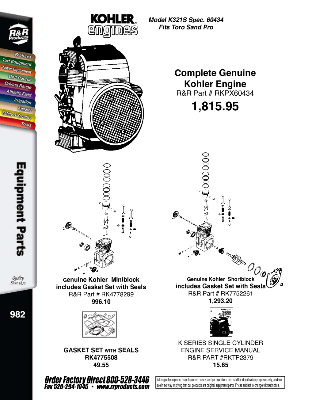 Kohler K321S, RKPX60390 service manual 982 