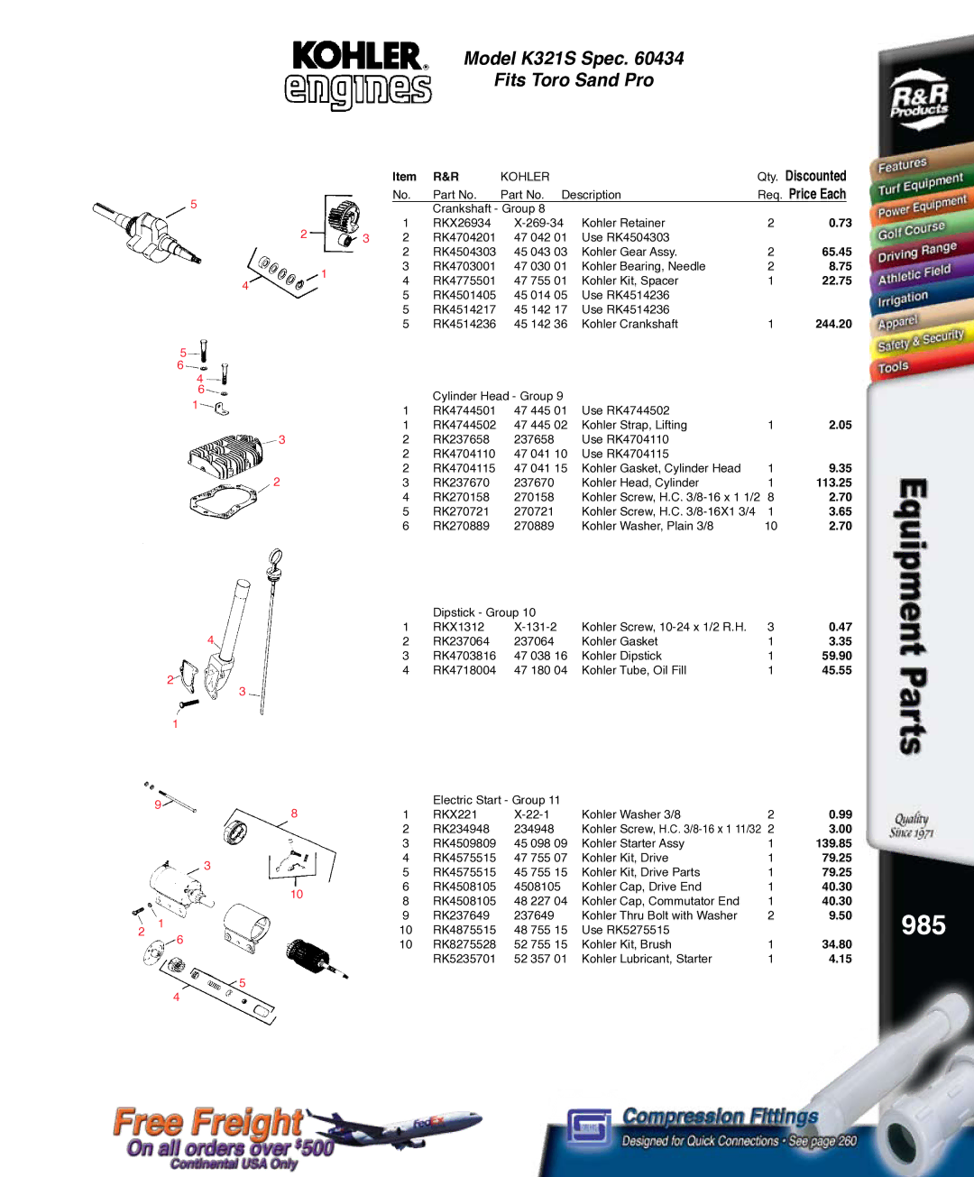 Kohler RKPX60390, K321S service manual 985, 59.90 