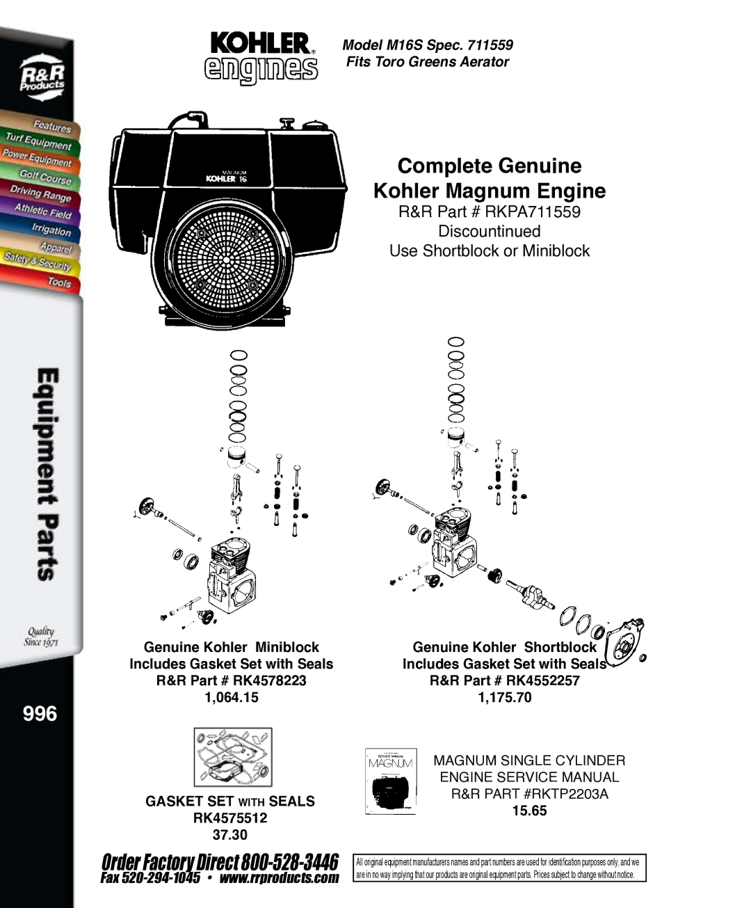 Kohler K321S, RKPX60390 service manual 996 