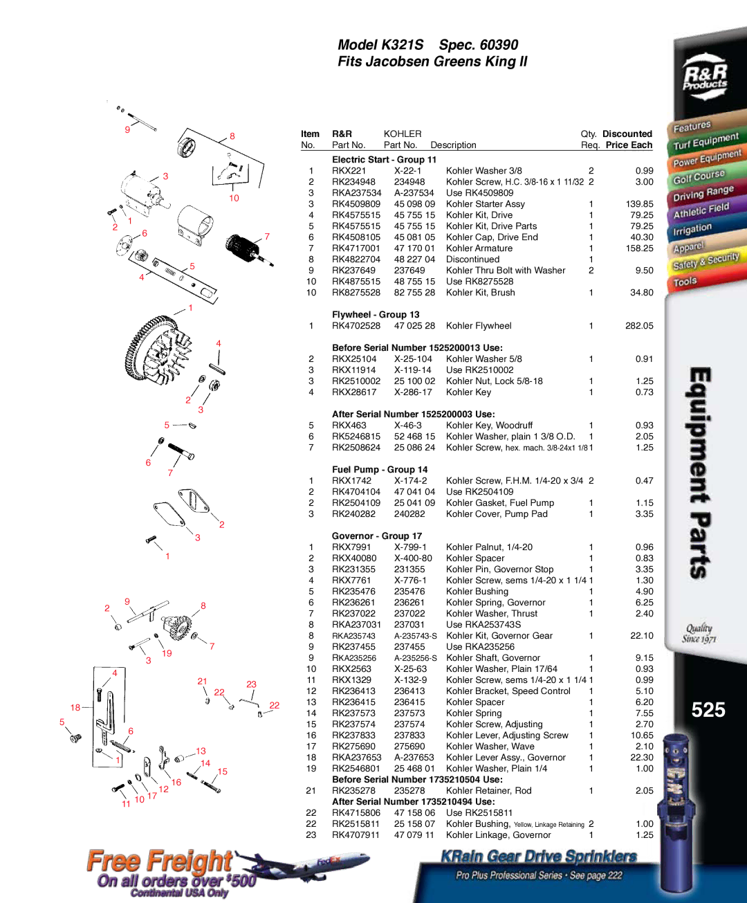 Kohler K321S, RKPX60390 service manual 525 