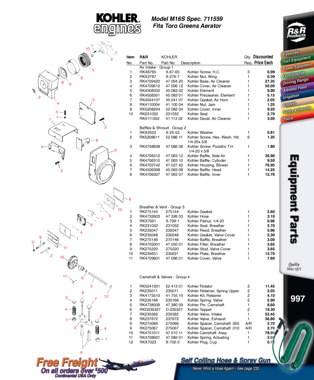 Kohler RKPX60390, K321S service manual 997, 50.00, 30.90 