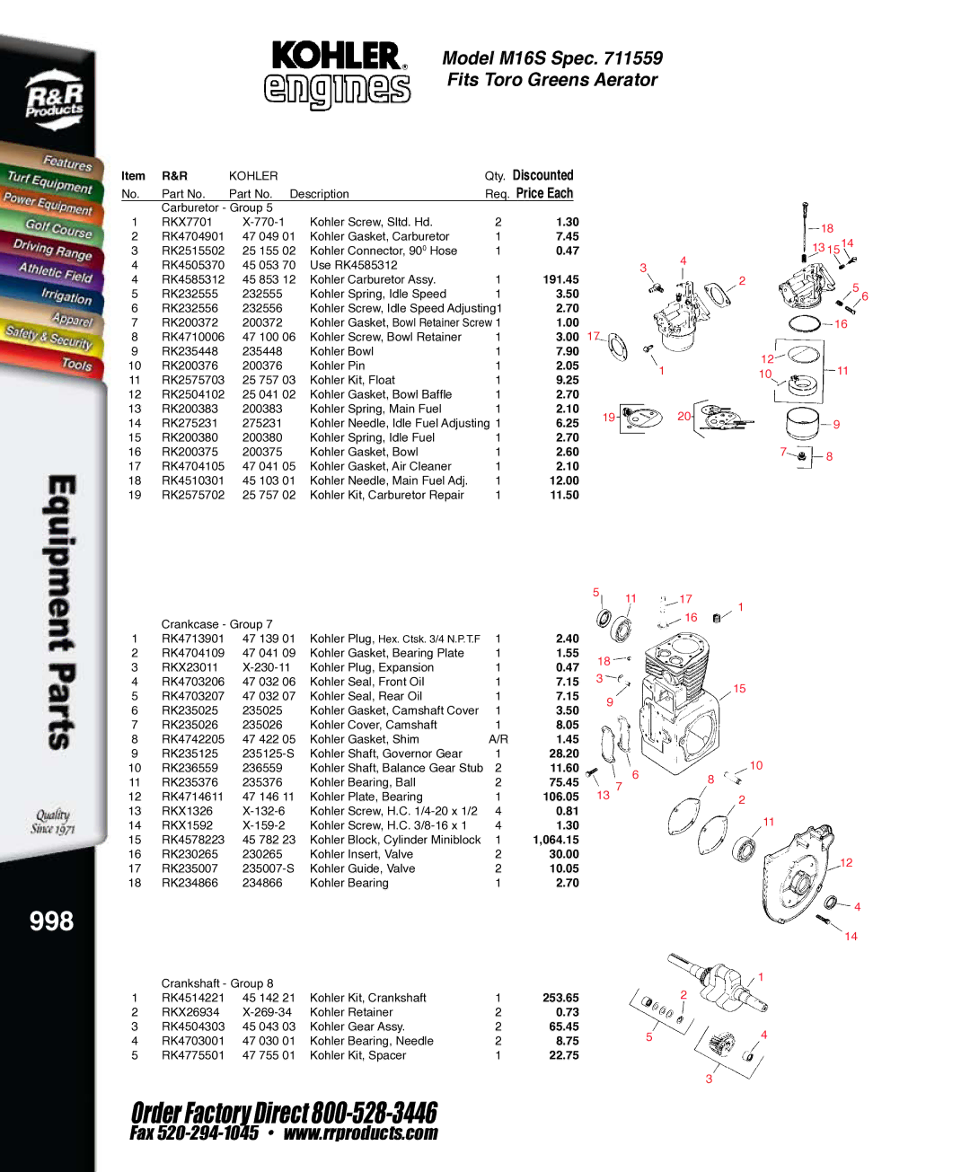 Kohler K321S, RKPX60390 service manual 998, 064.15, 253.65 