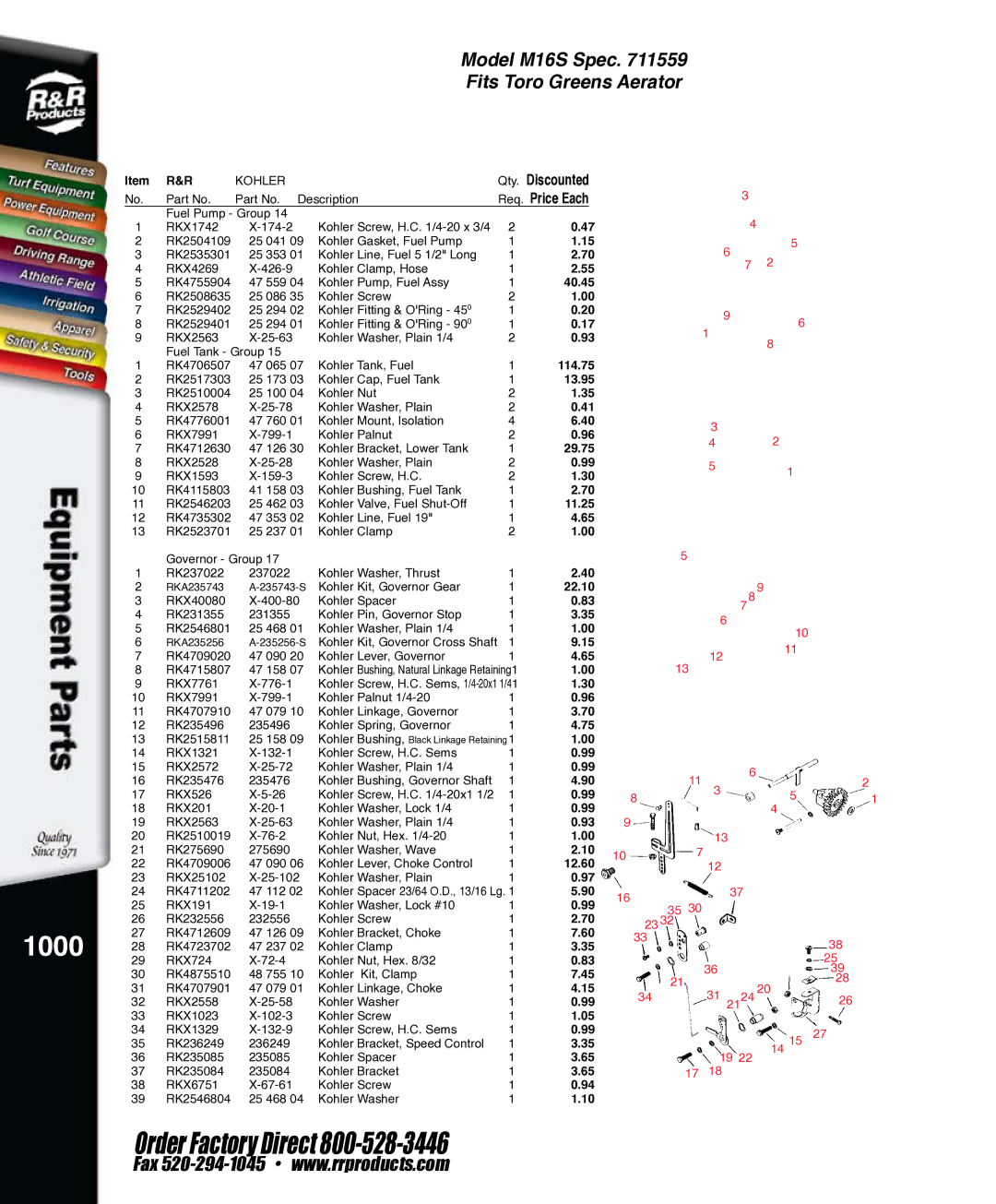 Kohler K321S, RKPX60390 service manual 1000, 114.75, 13.95, 29.75, 11.25 