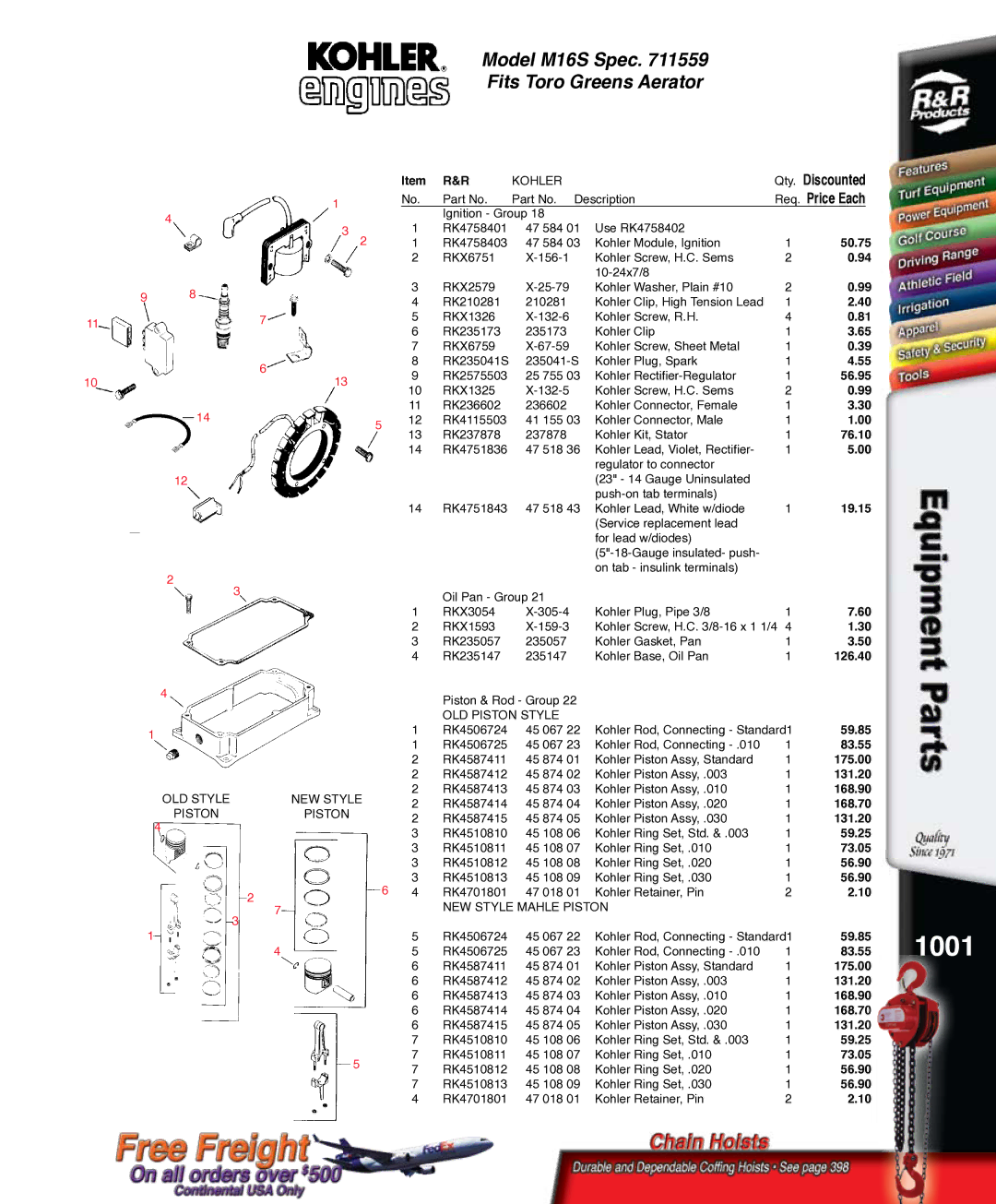 Kohler RKPX60390, K321S service manual 1001, 50.75 