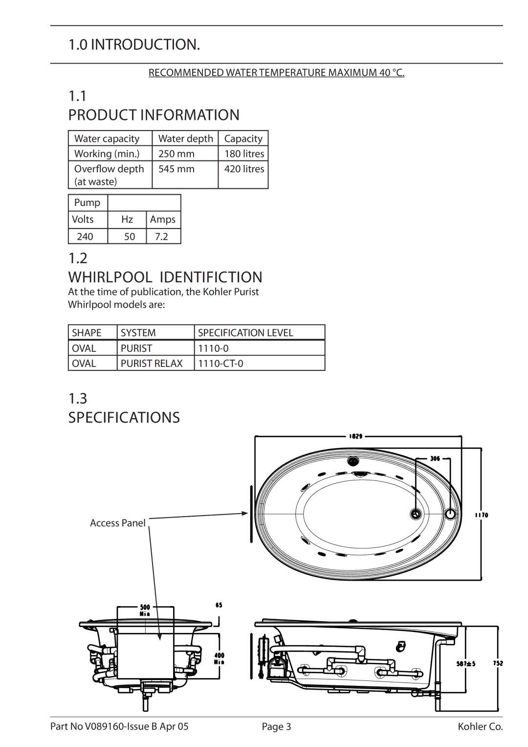 Kohler K-1110-CT-0, V089160 installation instructions Introduction, Product Information, Whirlpool Identifiction 