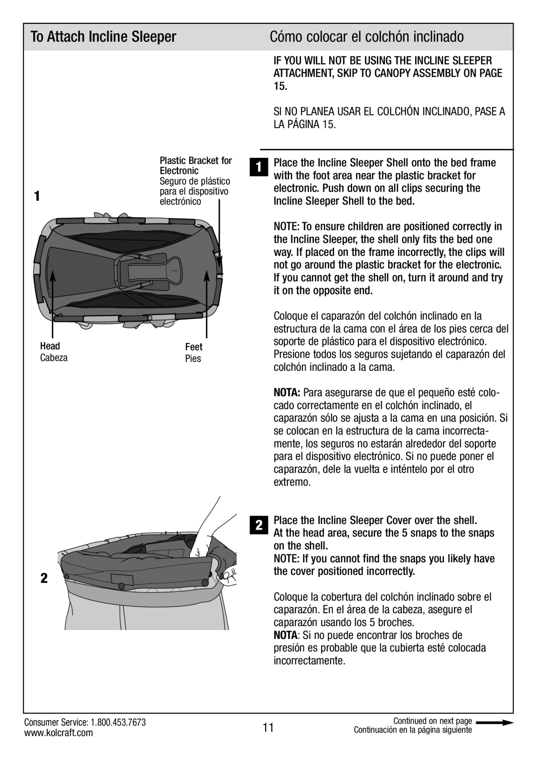 Kolcraft B034-R1 manual To Attach Incline Sleeper, Cómo colocar el colchón inclinado 