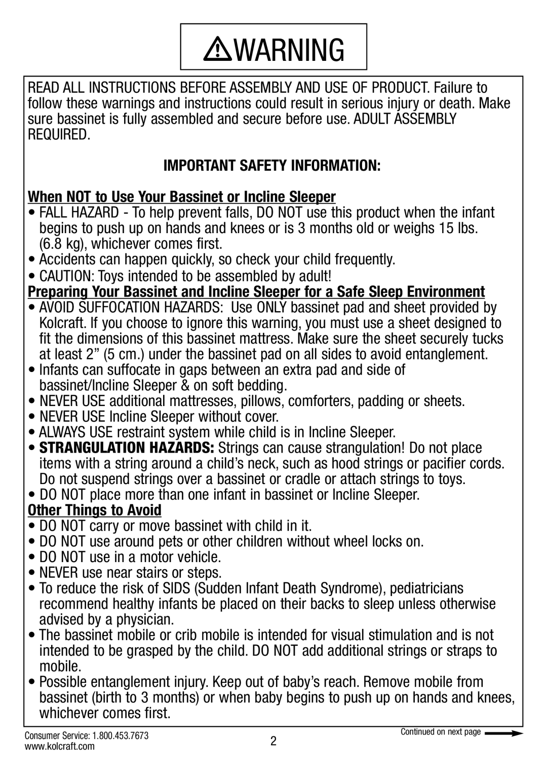 Kolcraft B034-R1 manual Important Safety Information 