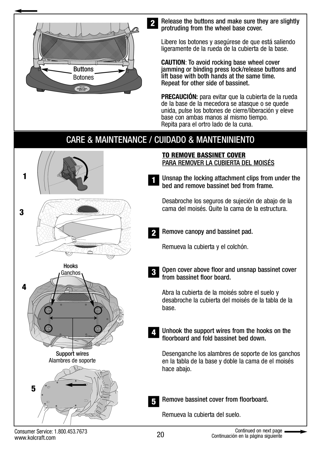 Kolcraft B034-R1 manual Care & Maintenance / Cuidado & Manteniniento, Repita para el ortro lado de la cuna 