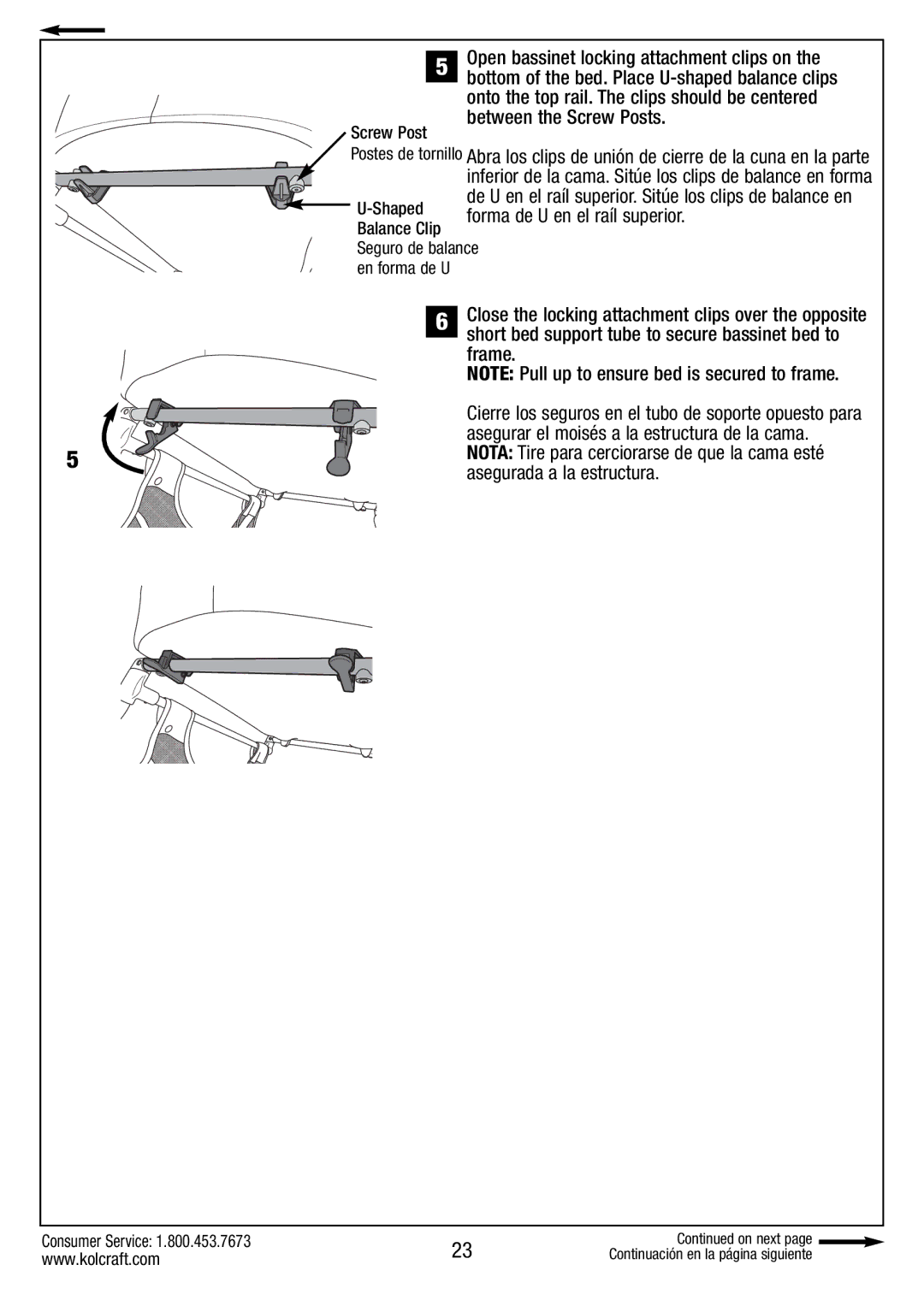 Kolcraft B034-R1 manual Shapedforma de U en el raíl superior. Balance Clip, Frame, Asegurada a la estructura 