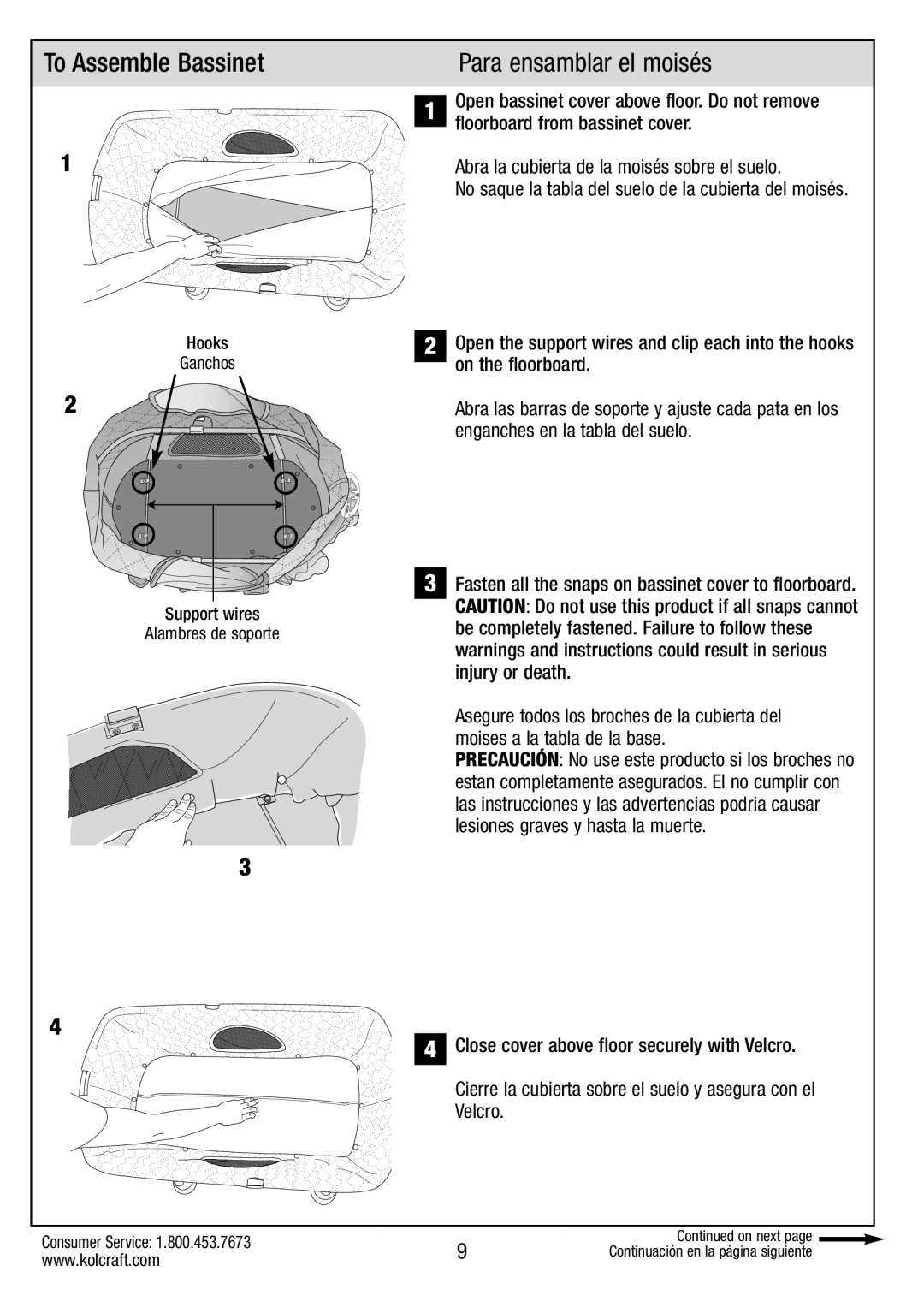 Kolcraft B034-R1 manual To Assemble Bassinet, Para ensamblar el moisés 