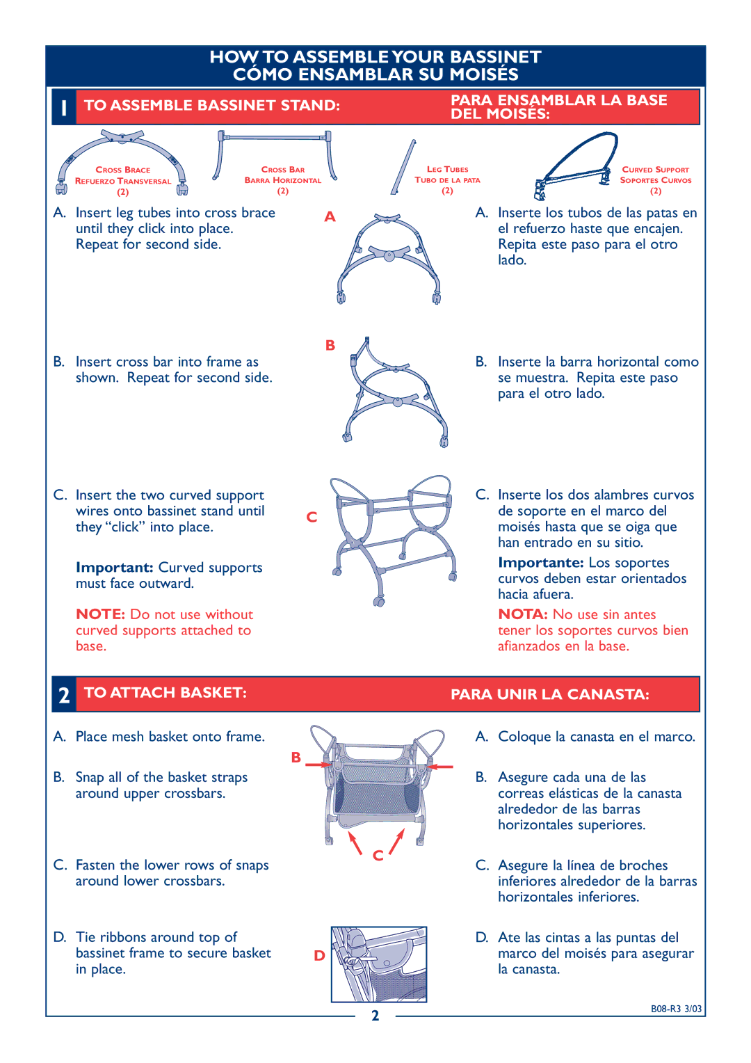 Kolcraft B08-R3 dimensions HOW to Assemble Your Bassinet Cómo Ensamblar SU Moisés, To Attach Basket Para Unir LA Canasta 