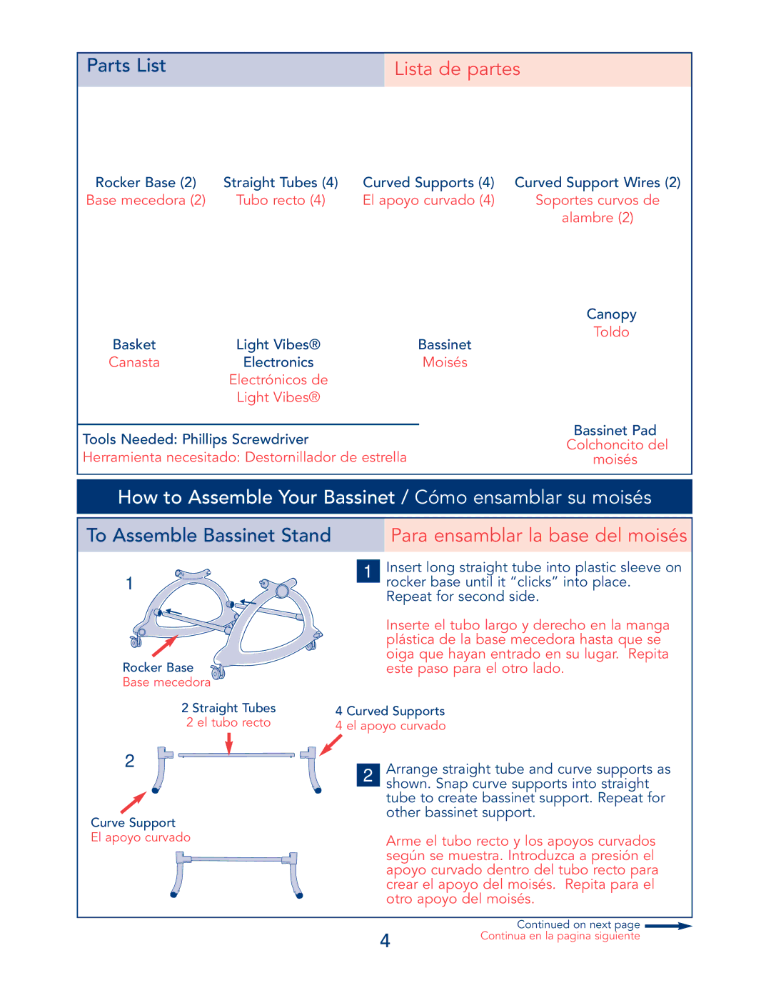 Kolcraft B13-R7 1/04 manual Lista de partes, How to Assemble Your Bassinet / Cómo ensamblar su moisés 