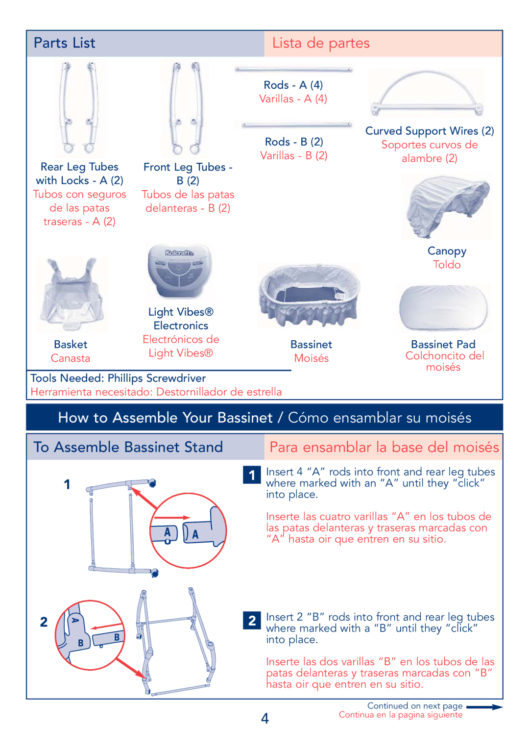 Kolcraft B17-R3 2/04 manual Lista de partes, How to Assemble Your Bassinet / Cómo ensamblar su moisés 