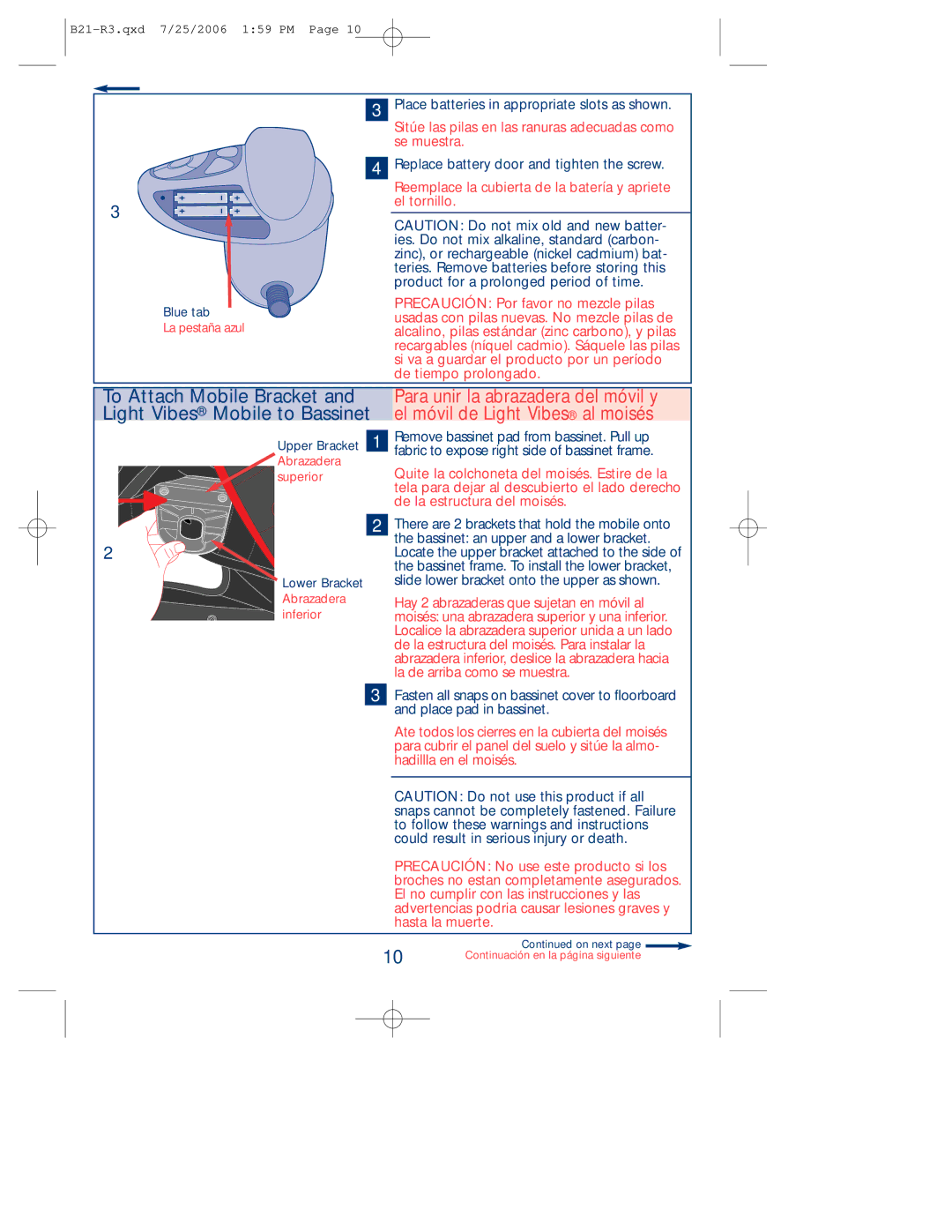 Kolcraft B21-R3 manual To Attach Mobile Bracket and Light Vibes Mobile to Bassinet 