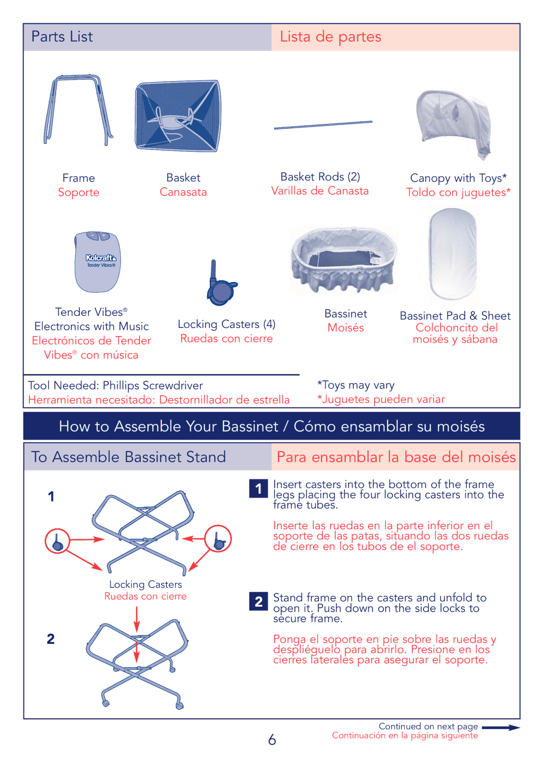 Kolcraft B27-R4 manual Lista de partes, How to Assemble Your Bassinet / Cómo ensamblar su moisés, Soporte, Moisés 