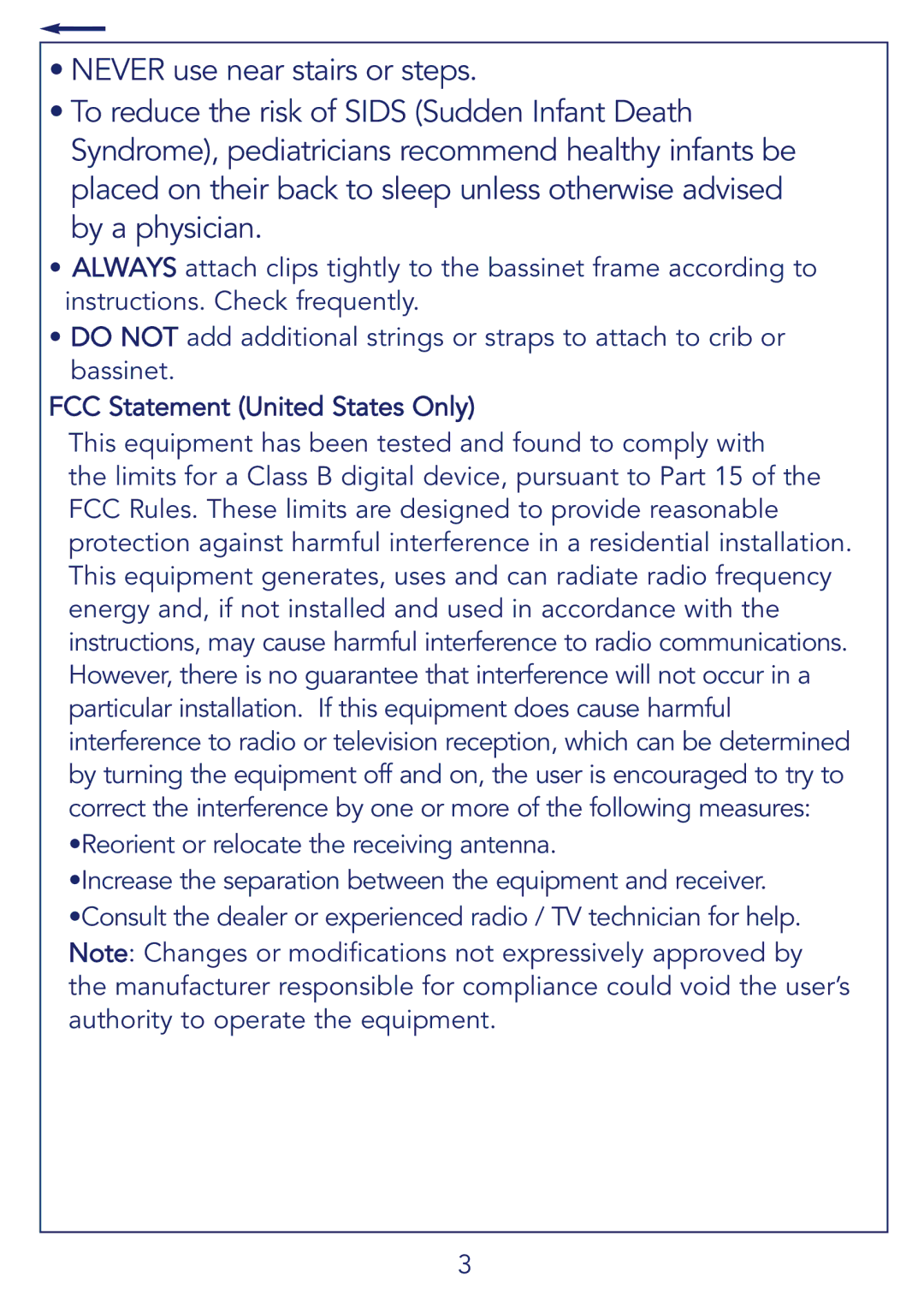 Kolcraft B27-R4 manual FCC Statement United States Only 