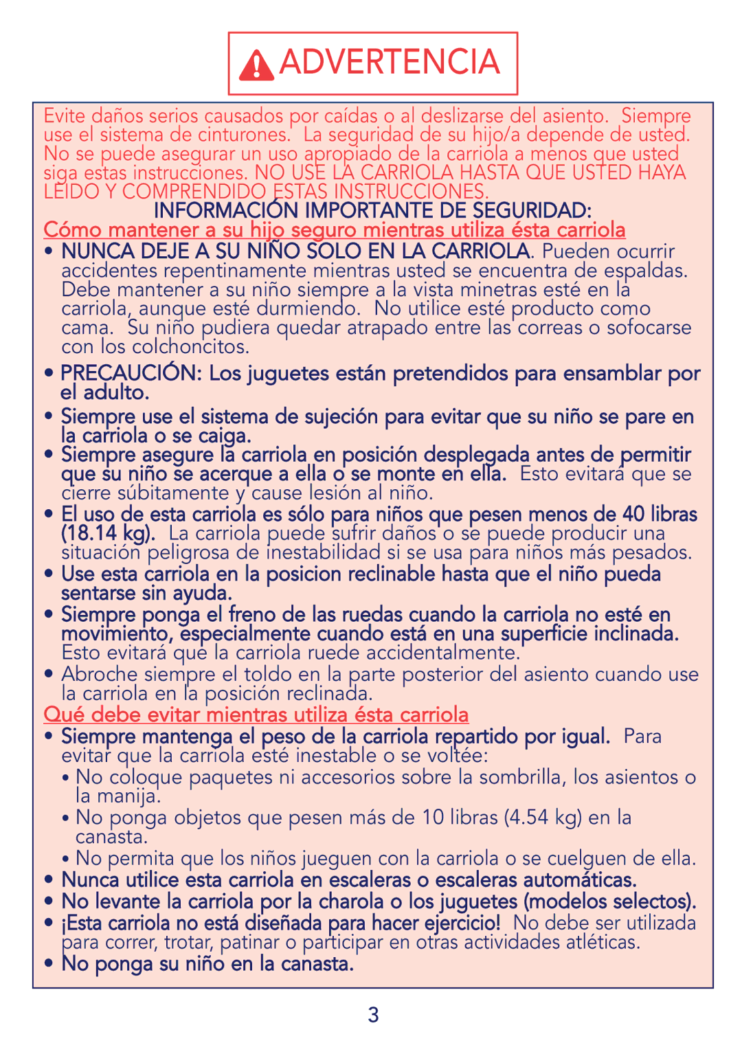 Kolcraft Begba instruction sheet Advertencia 