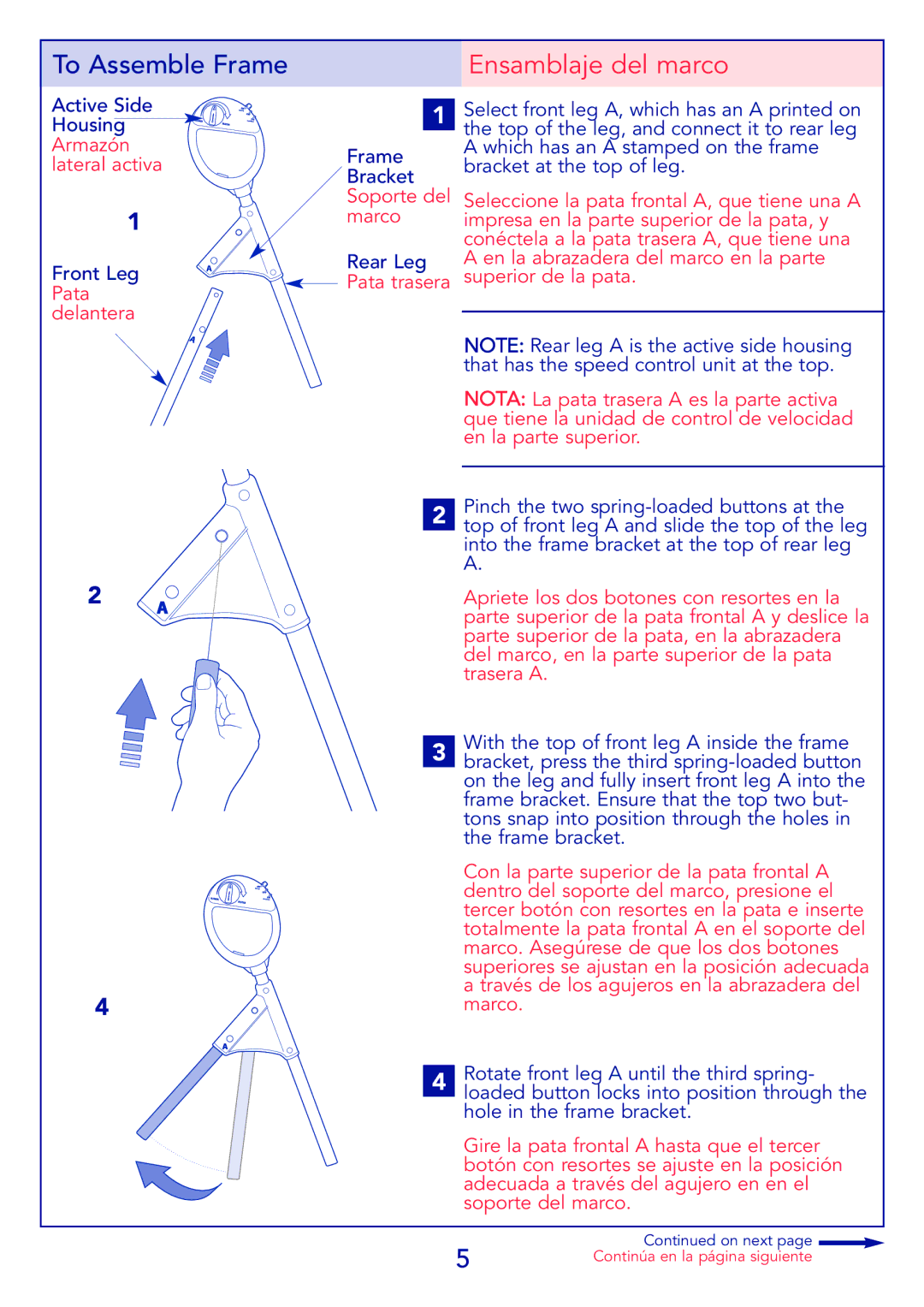 Kolcraft G03S 9/08 instruction sheet Ensamblaje del marco 