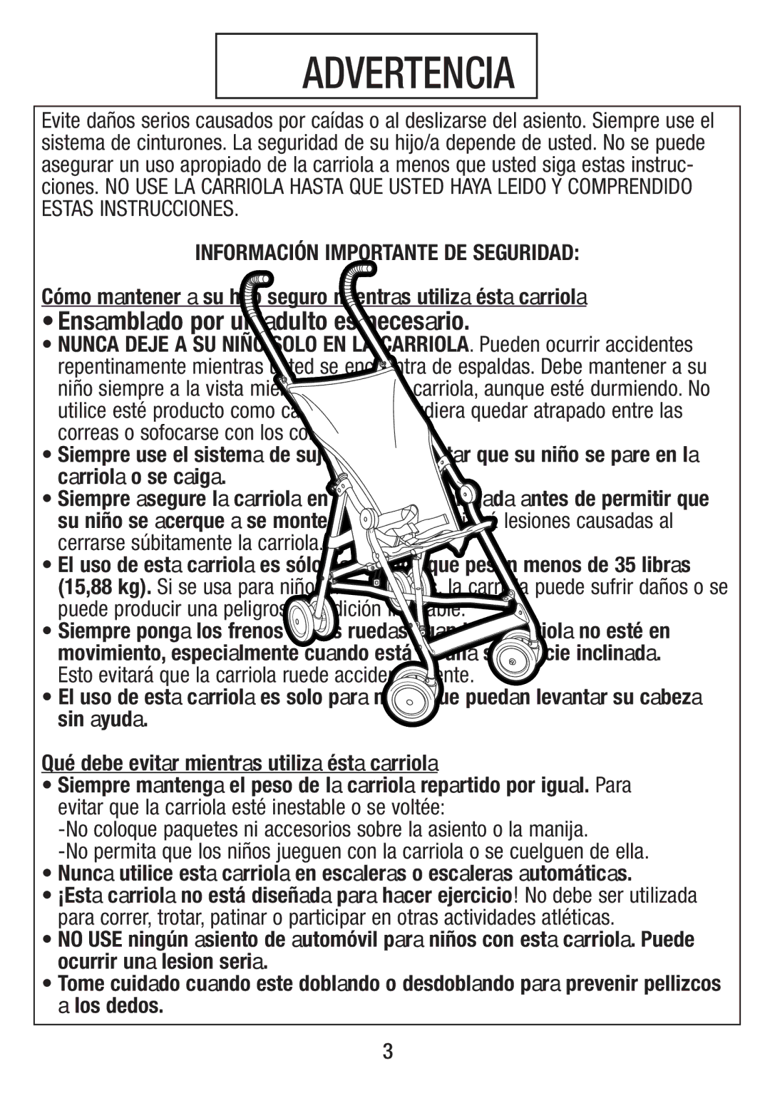 Kolcraft S083 8/10 manual Advertencia 