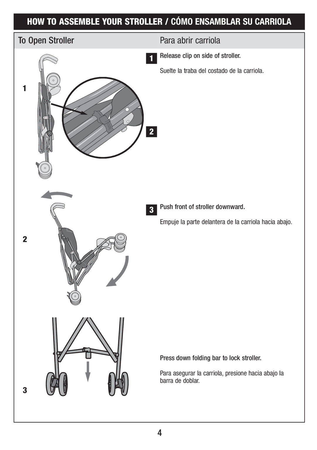 Kolcraft S083 8/10 manual To Open Stroller Para abrir carriola 