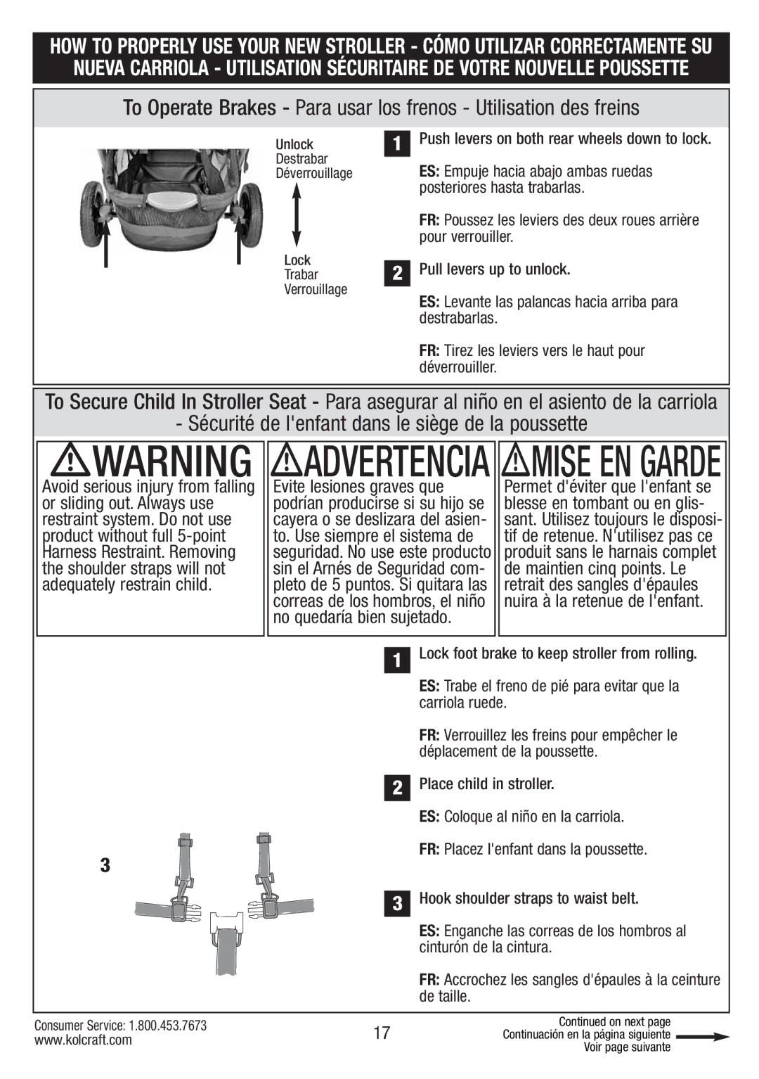 Kolcraft S084 12/10 Sécurité de lenfant dans le siège de la poussette, Unlock Destrabar Déverrouillage Lock 