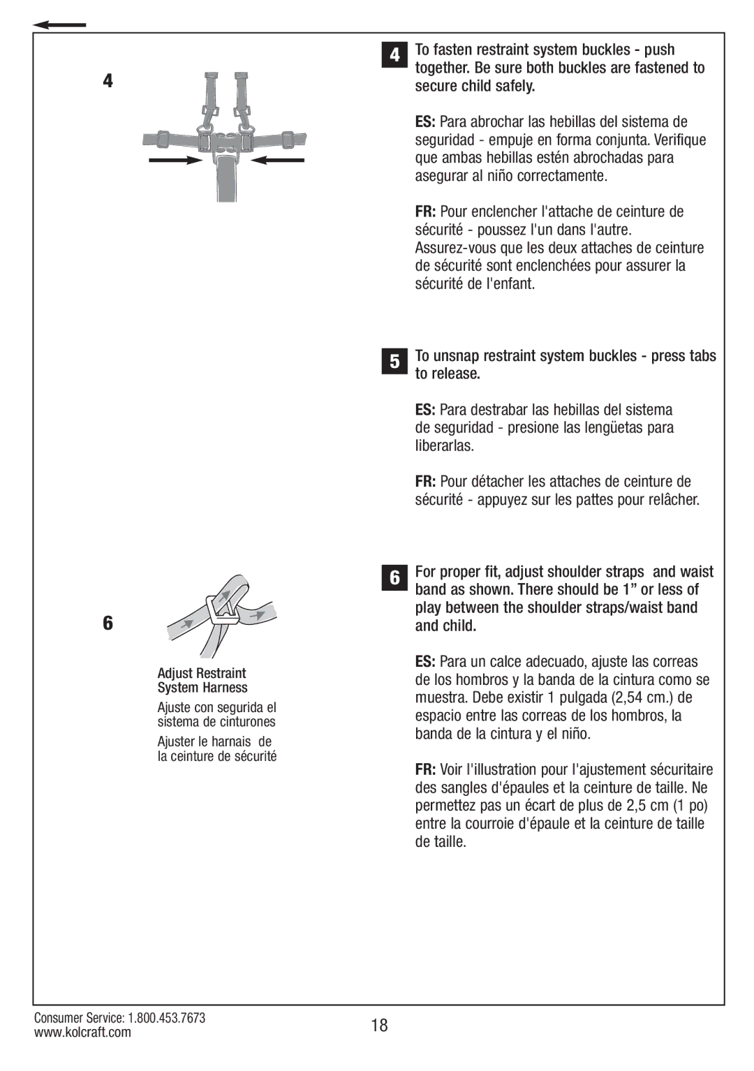 Kolcraft S084 12/10 instruction sheet Adjust Restraint System Harness 