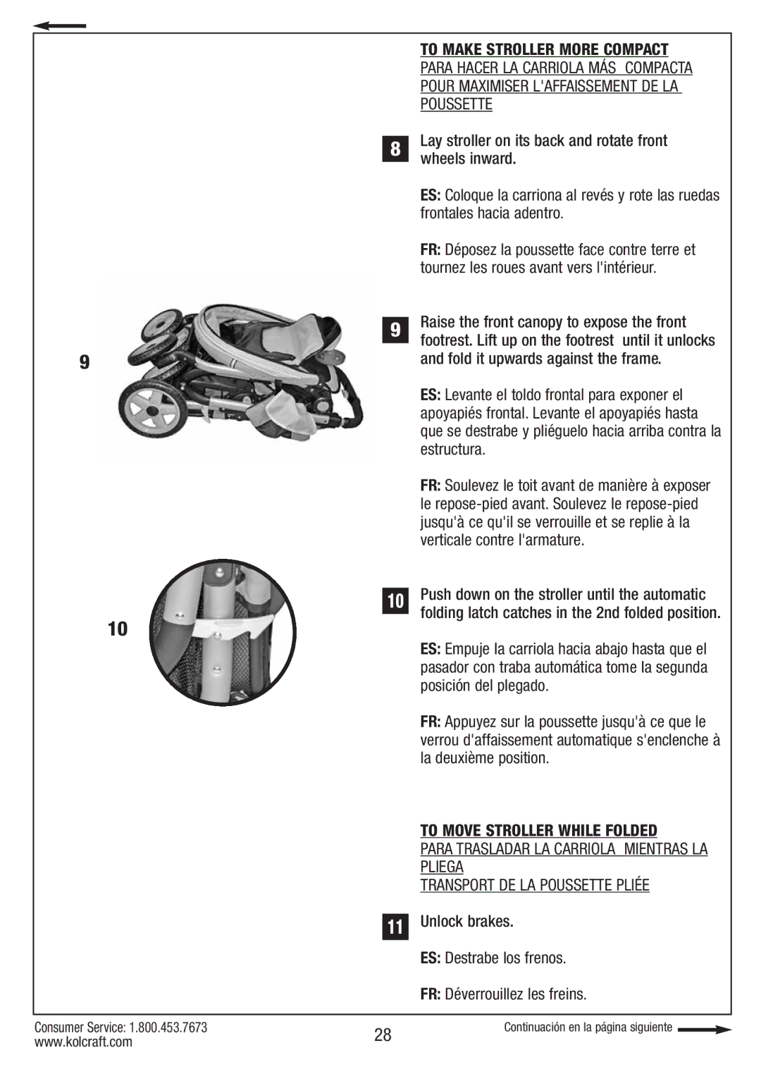 Kolcraft S084 12/10 instruction sheet Continuación en la página siguiente 