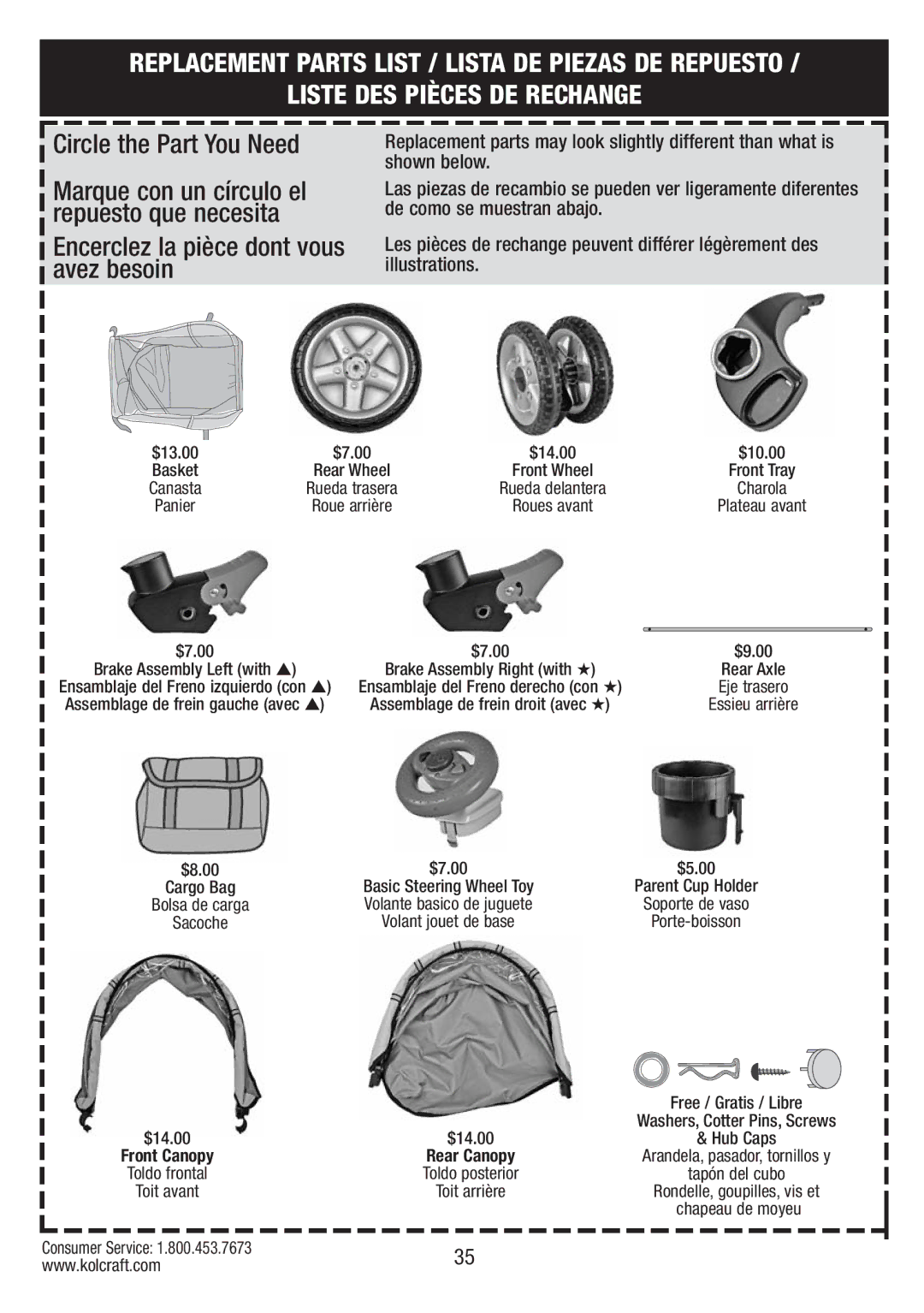 Kolcraft S084 12/10 instruction sheet Liste DES Pièces DE Rechange 