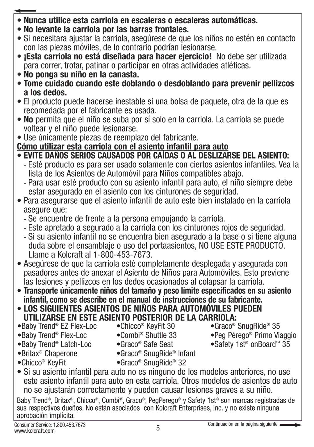 Kolcraft S084 12/10 instruction sheet Utilizarse EN Este Asiento Posterior DE LA Carriola 