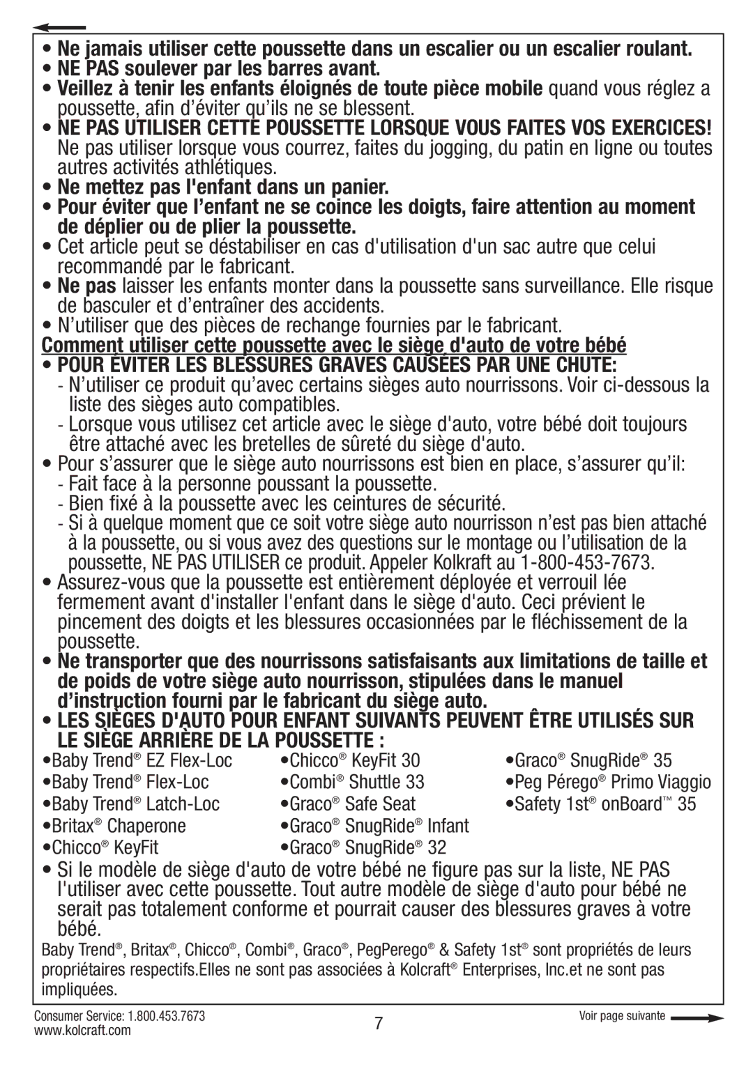 Kolcraft S084 12/10 instruction sheet LE Siège Arrière DE LA Poussette, Bébé 