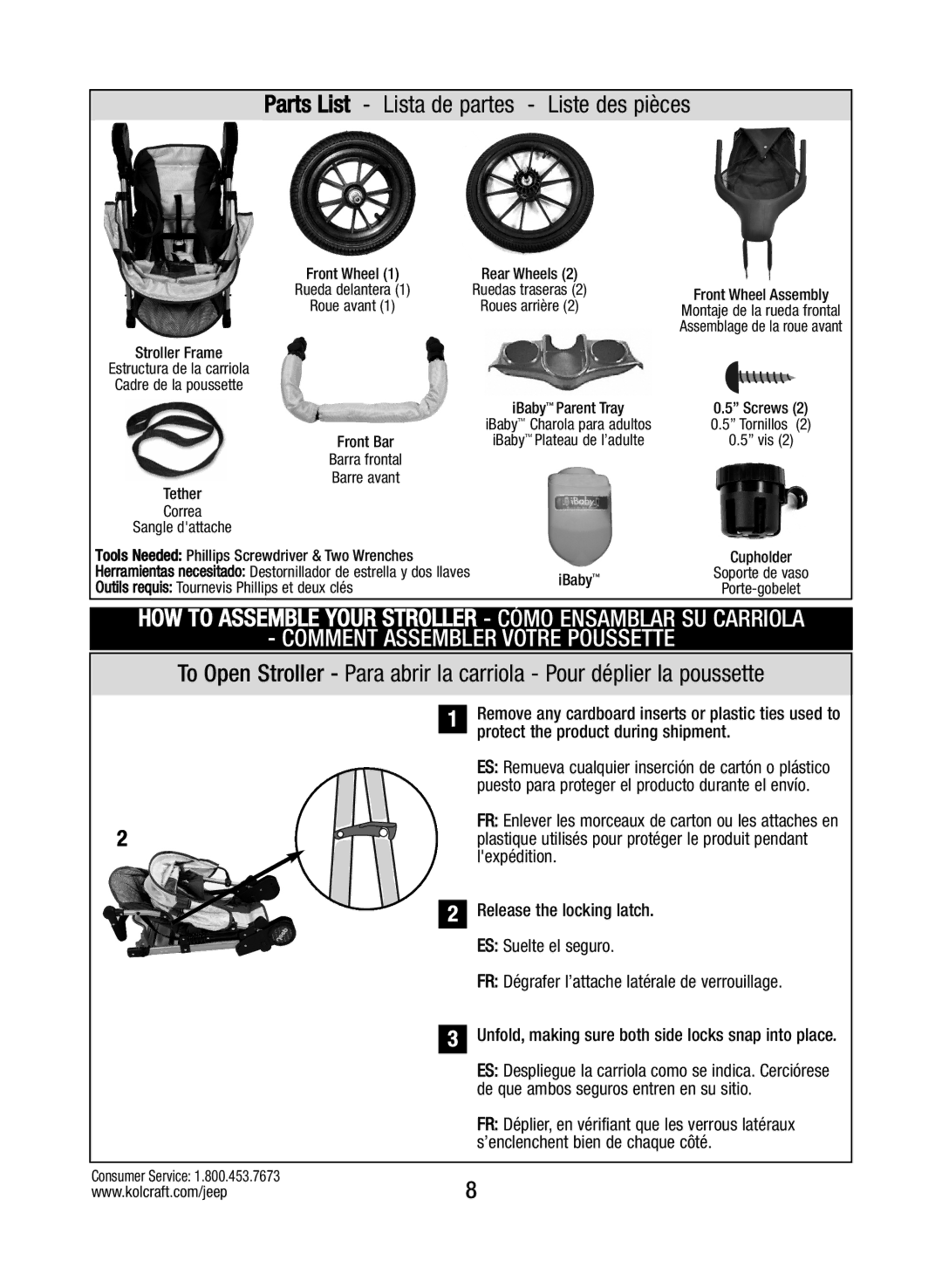 Kolcraft S088-R3 manual Parts List Lista de partes Liste des pièces, FR Dégrafer l’attache latérale de verrouillage, IBaby 