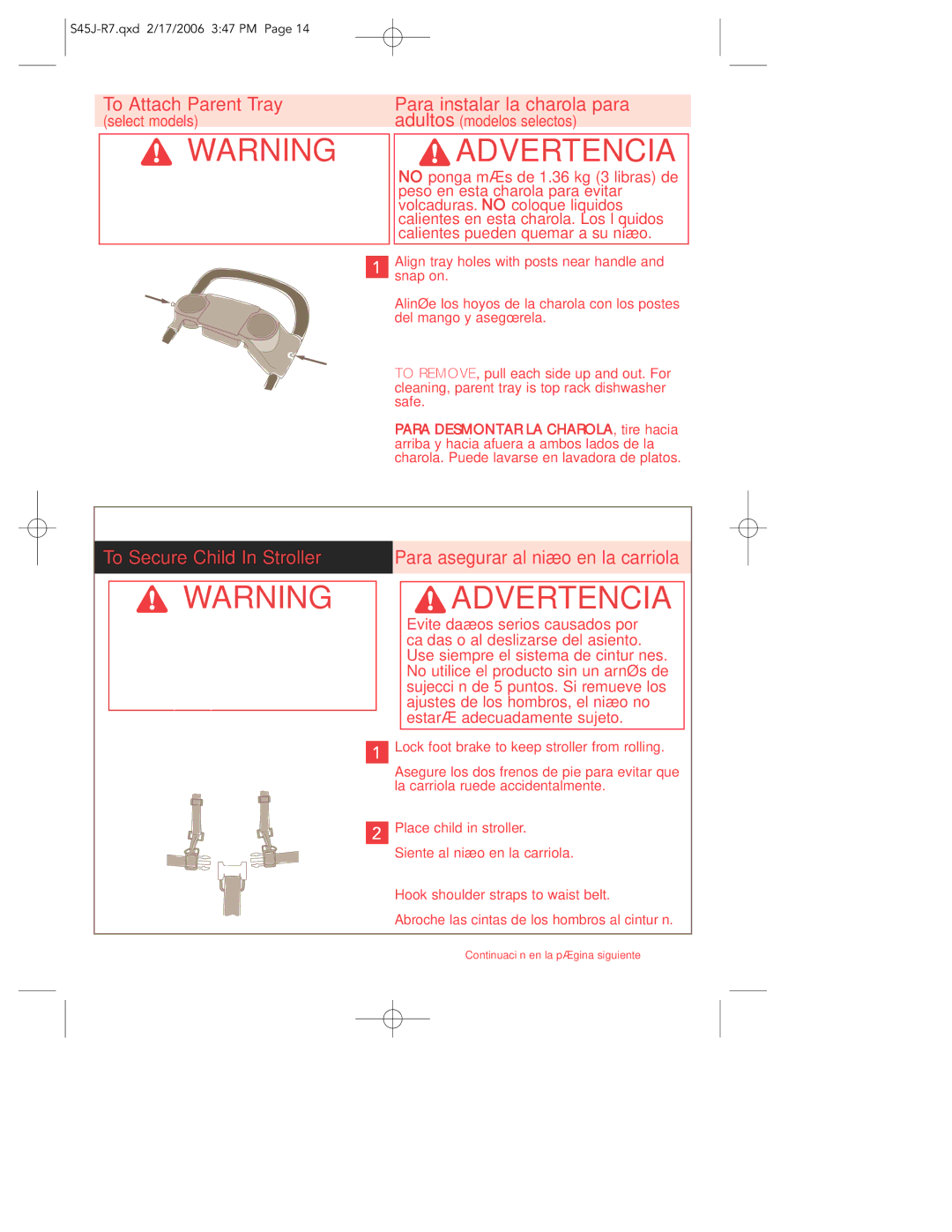 Kolcraft S45J-R7 manual Para instalar la charola para 