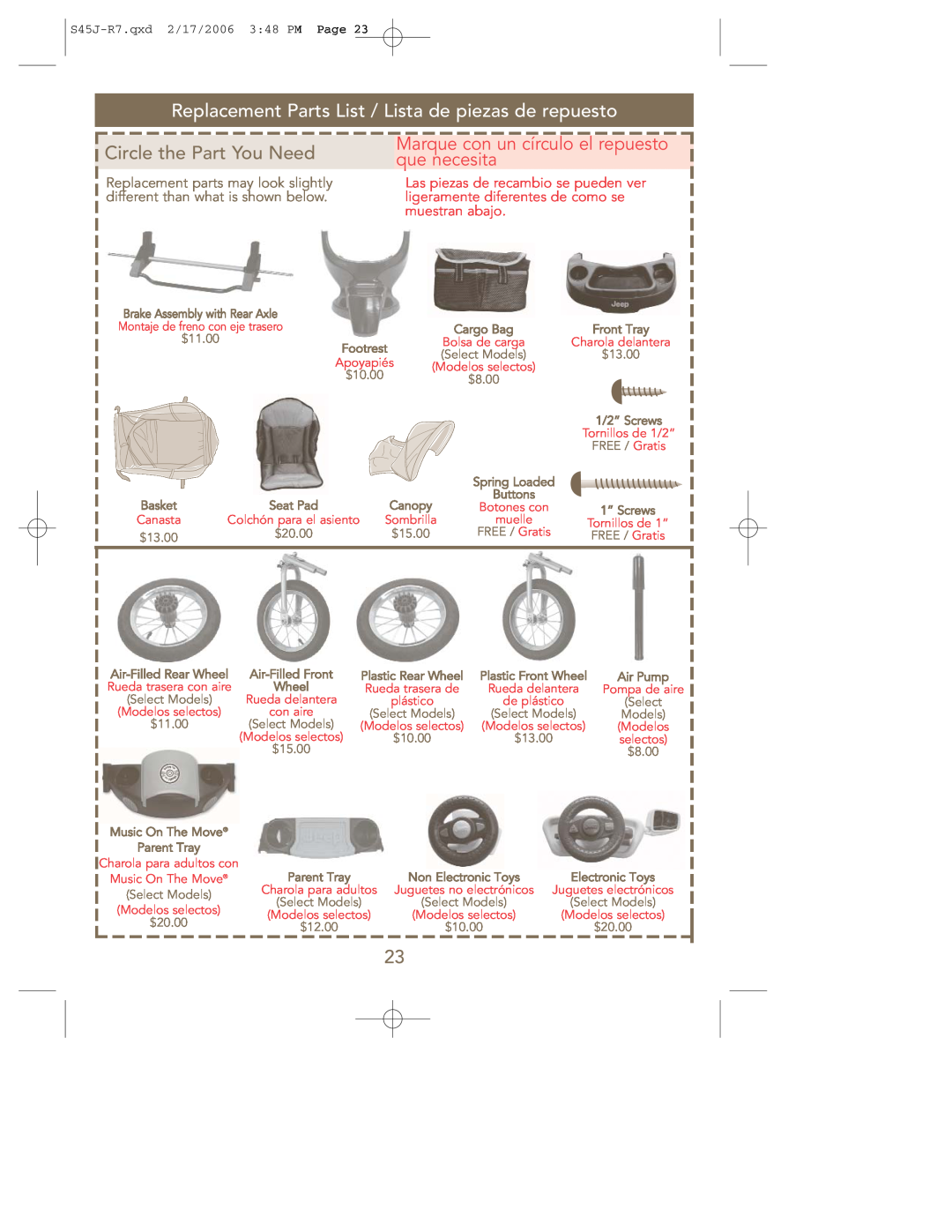 Kolcraft S45J-R7 Replacement Parts List / Lista de piezas de repuesto, Marque con un círculo el repuesto que necesita 