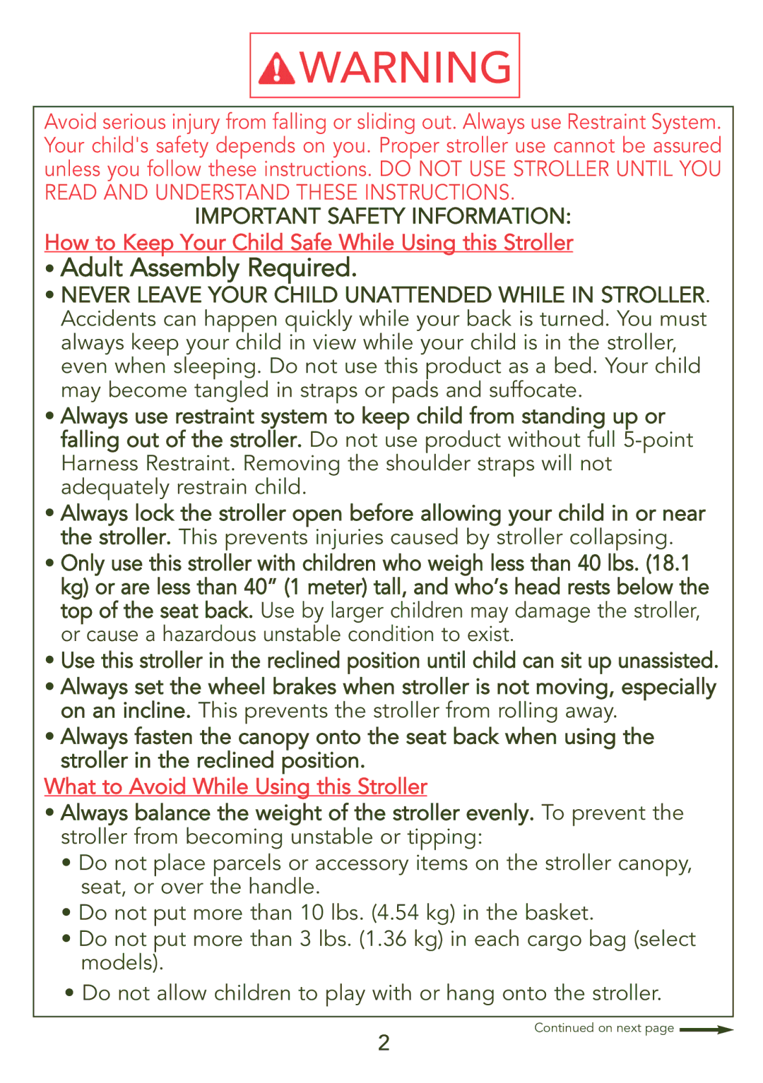 Kolcraft S45J-T instruction sheet Adult Assembly Required 