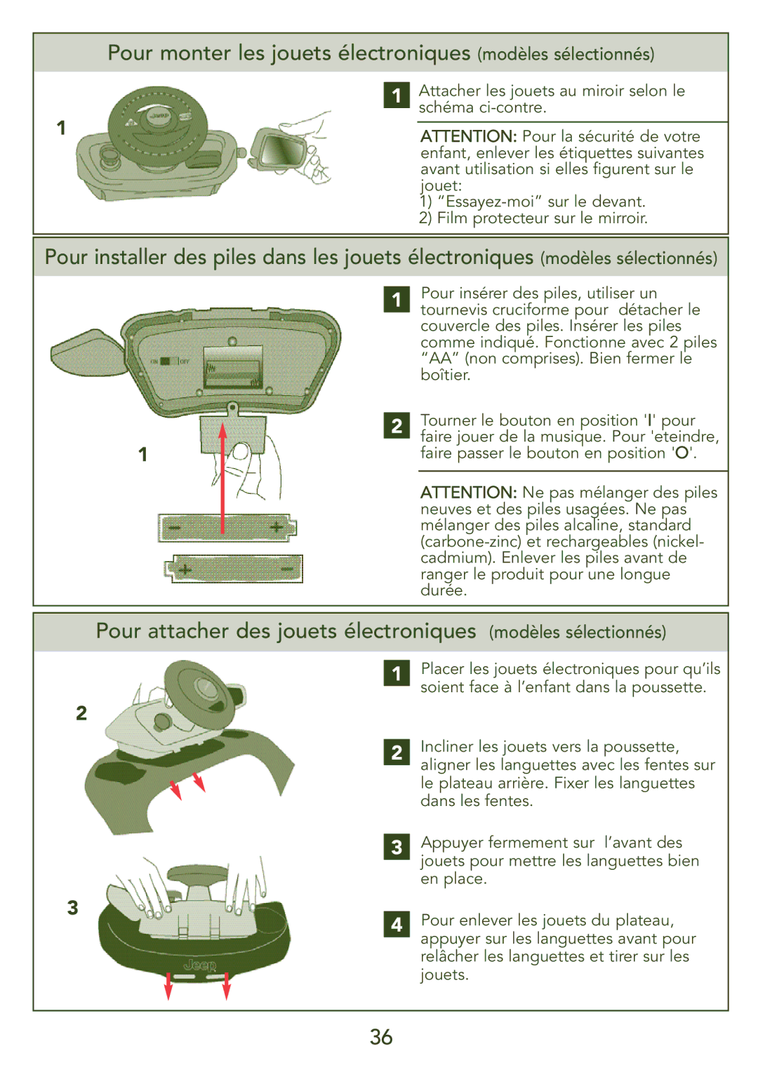 Kolcraft S45J-T instruction sheet Pour monter les jouets électroniques modèles sélectionnés 