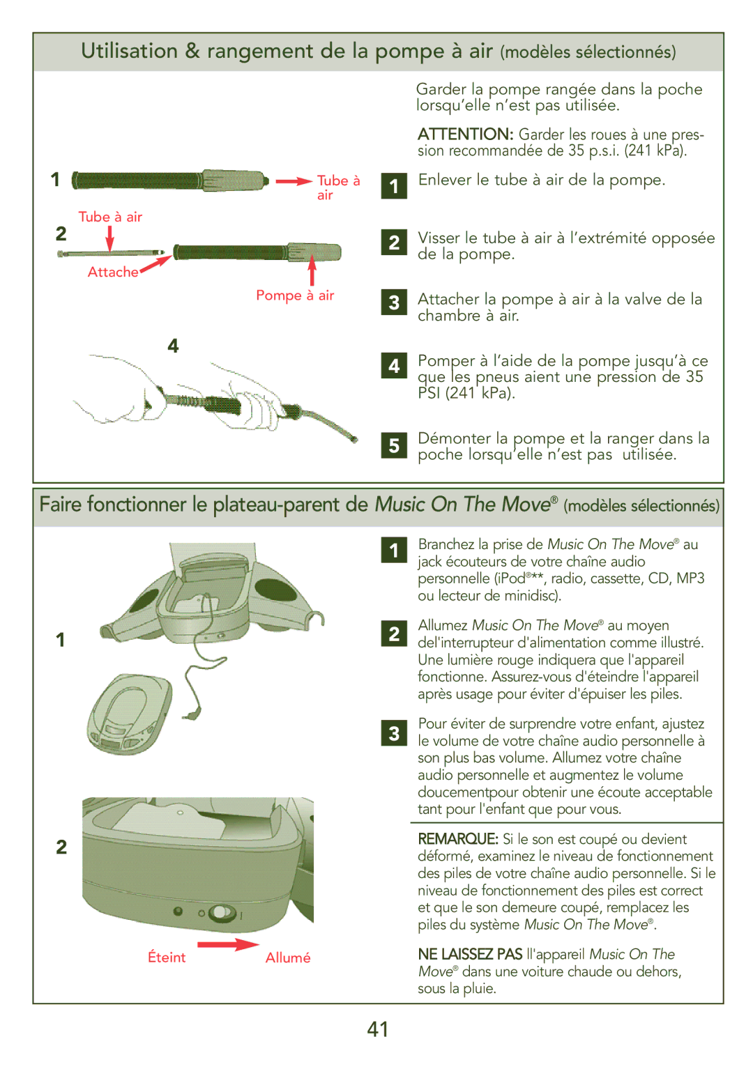 Kolcraft S45J-T instruction sheet Allumez Music On The Move au moyen 